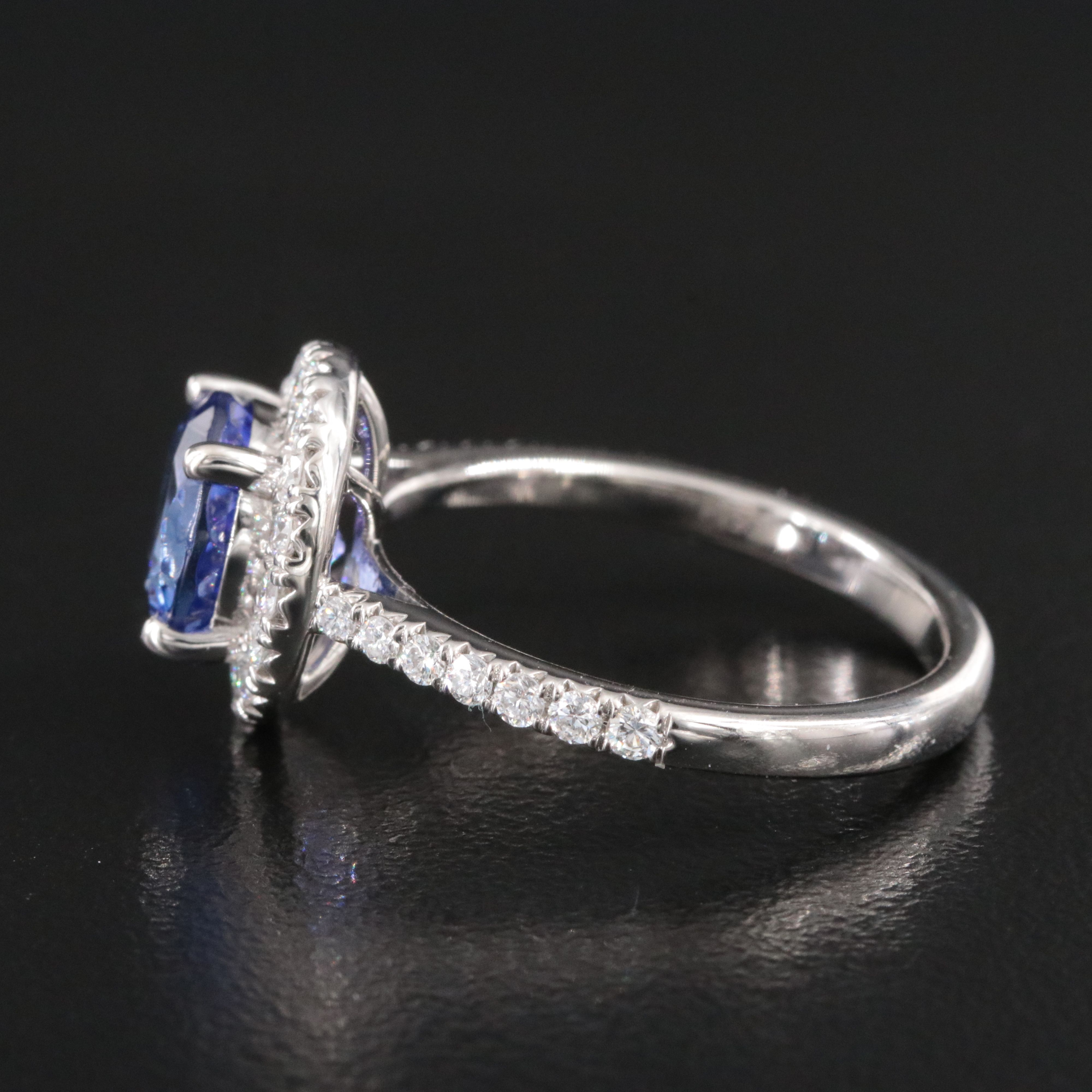 Platinum 2.33 CT Tanzanite Ring with Diamond Halo and Accents