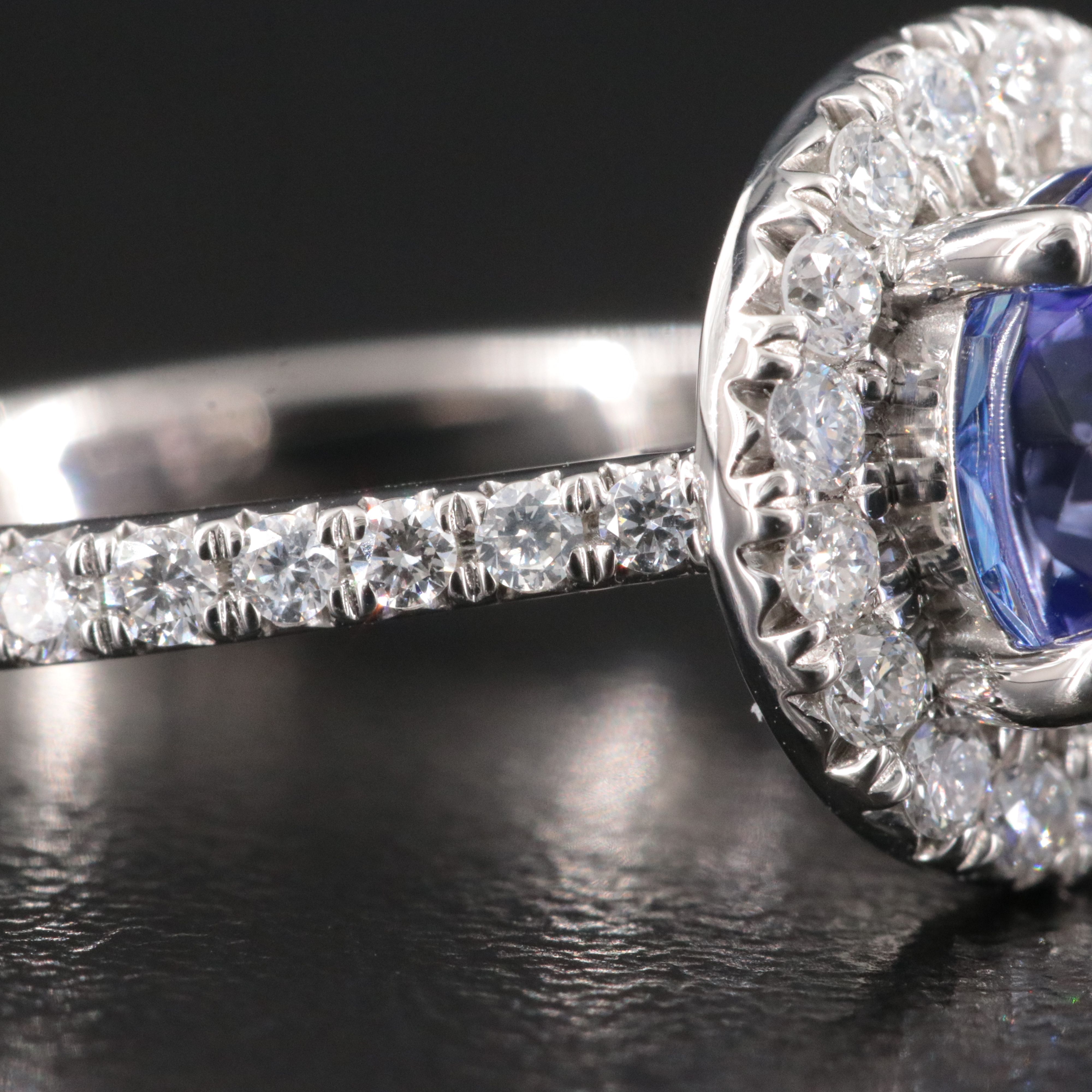 Platinum 2.33 CT Tanzanite Ring with Diamond Halo and Accents