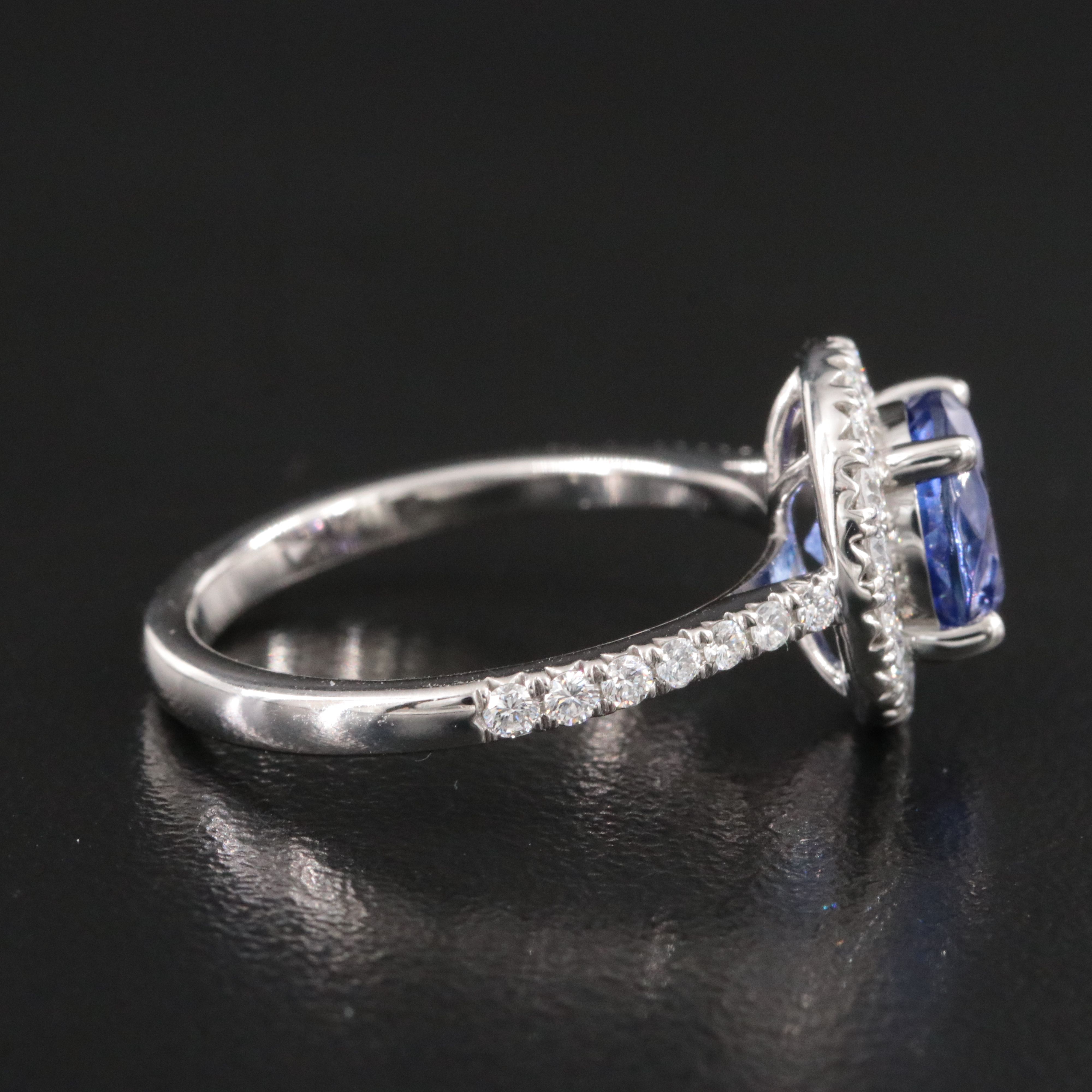 Platinum 2.33 CT Tanzanite Ring with Diamond Halo and Accents