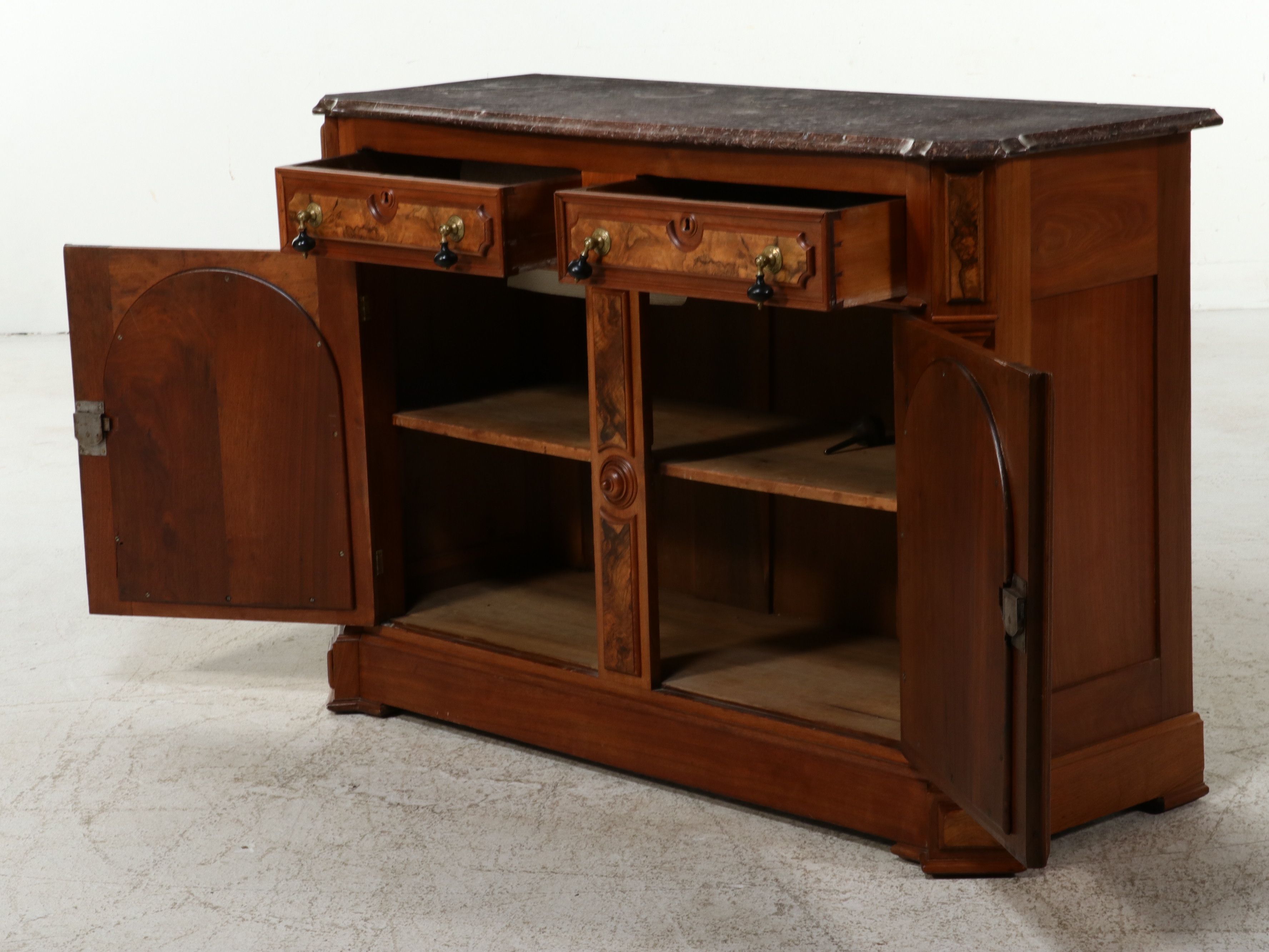 Eastlake Carved Walnut and Burled Buffet, Late 19th Century