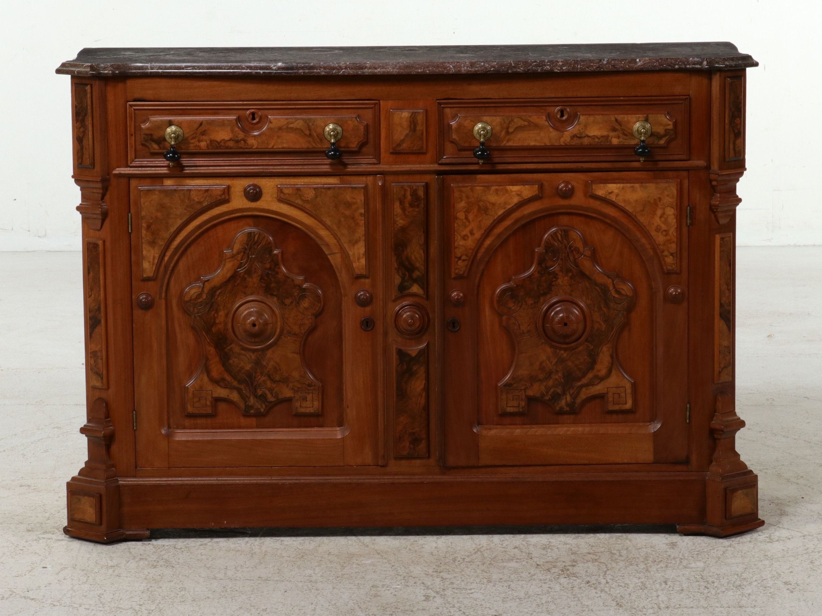 Eastlake Carved Walnut and Burled Buffet, Late 19th Century