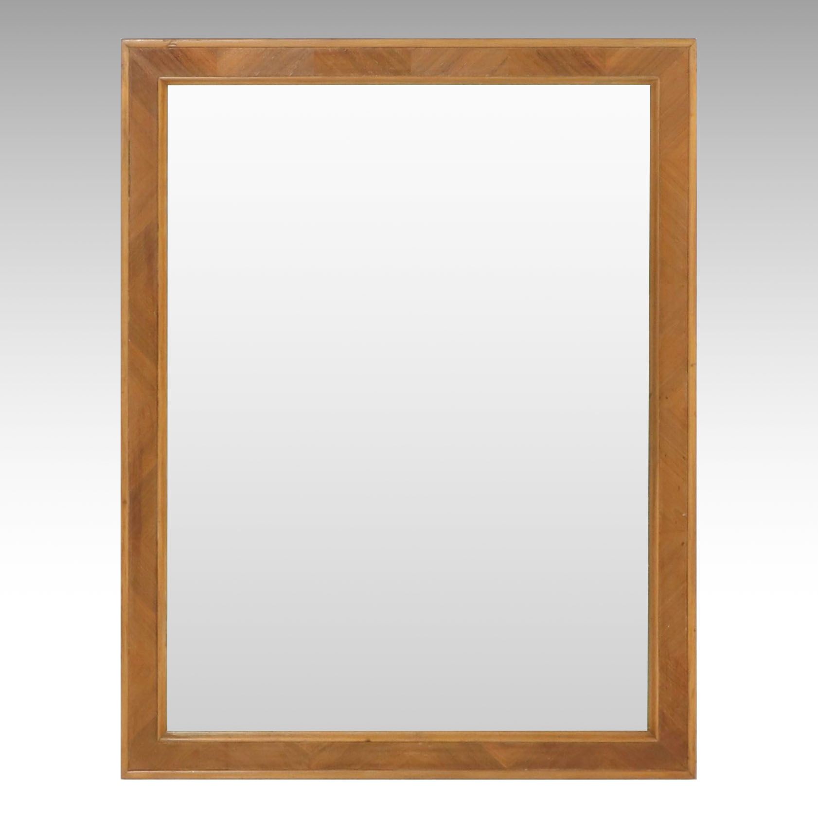 Mid Century Modern Walnut Parquetry Wall Mirror, Mid-20th Century