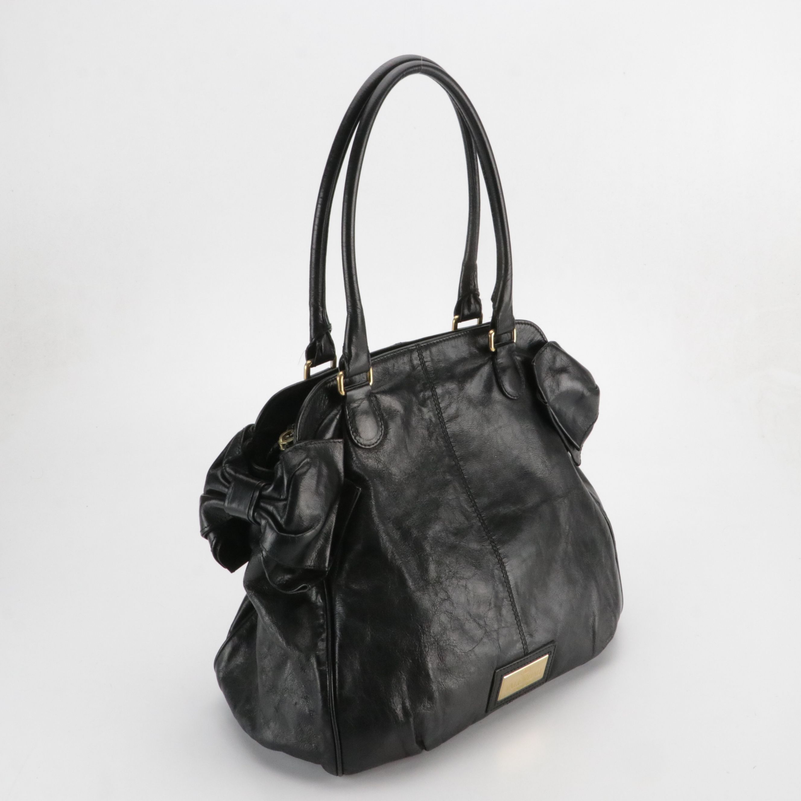 Valentino Garavani Side Bow Accented Satchel Bag in Crinkled Calfskin Leather