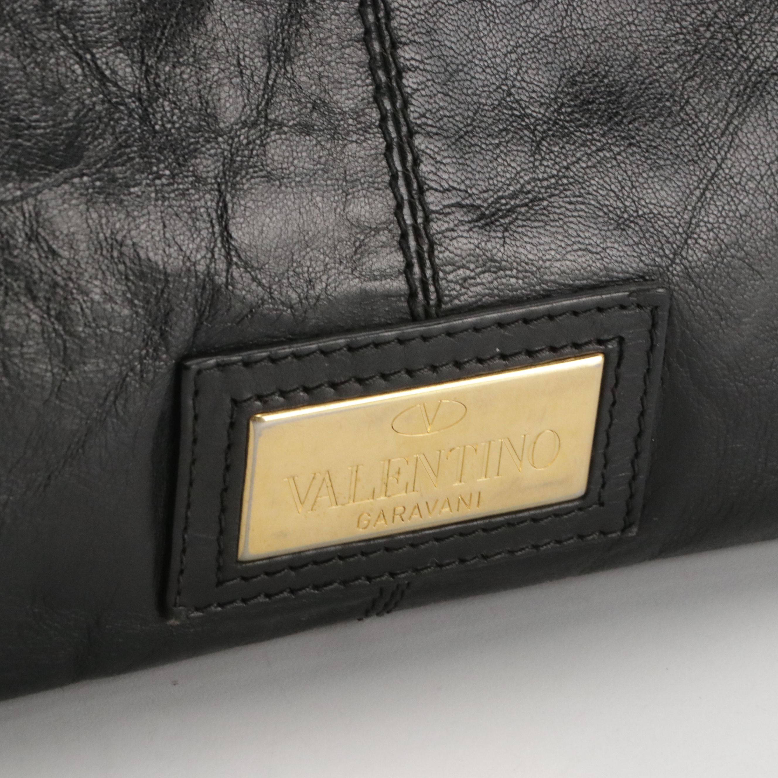Valentino Garavani Side Bow Accented Satchel Bag in Crinkled Calfskin Leather