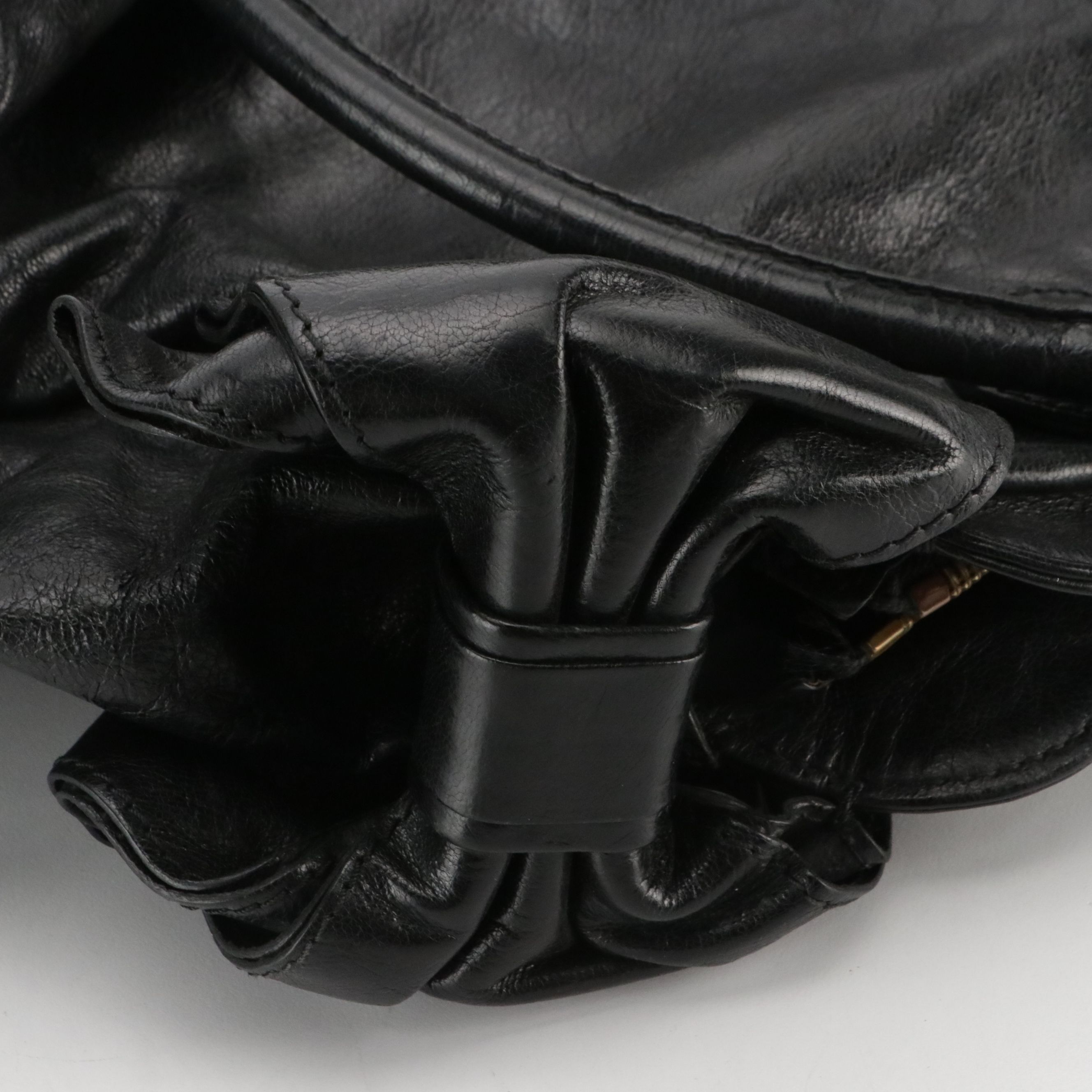 Valentino Garavani Side Bow Accented Satchel Bag in Crinkled Calfskin Leather