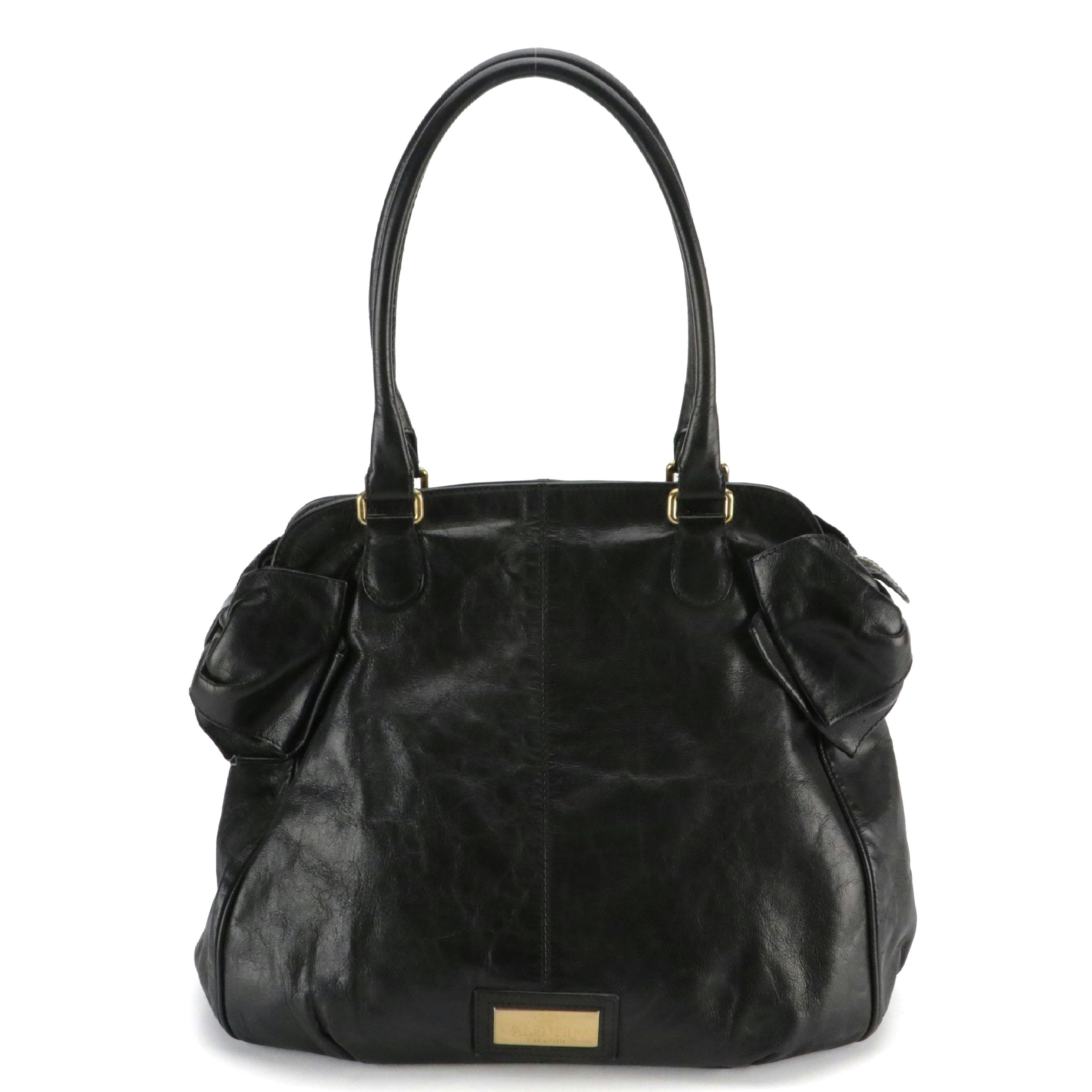 Valentino Garavani Side Bow Accented Satchel Bag in Crinkled Calfskin Leather