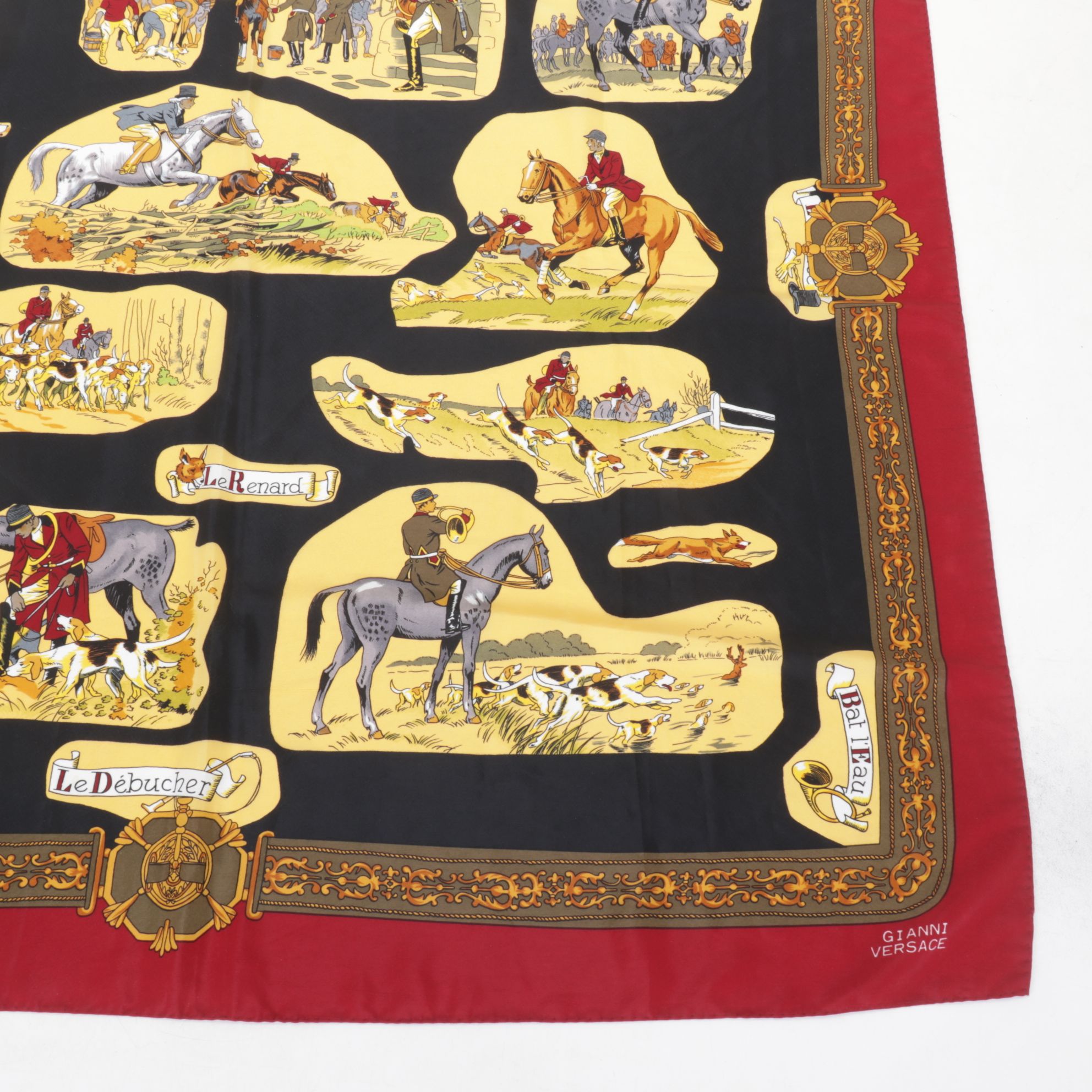 Gianni Versace Equestrian Fox Hunt Silk Scarf