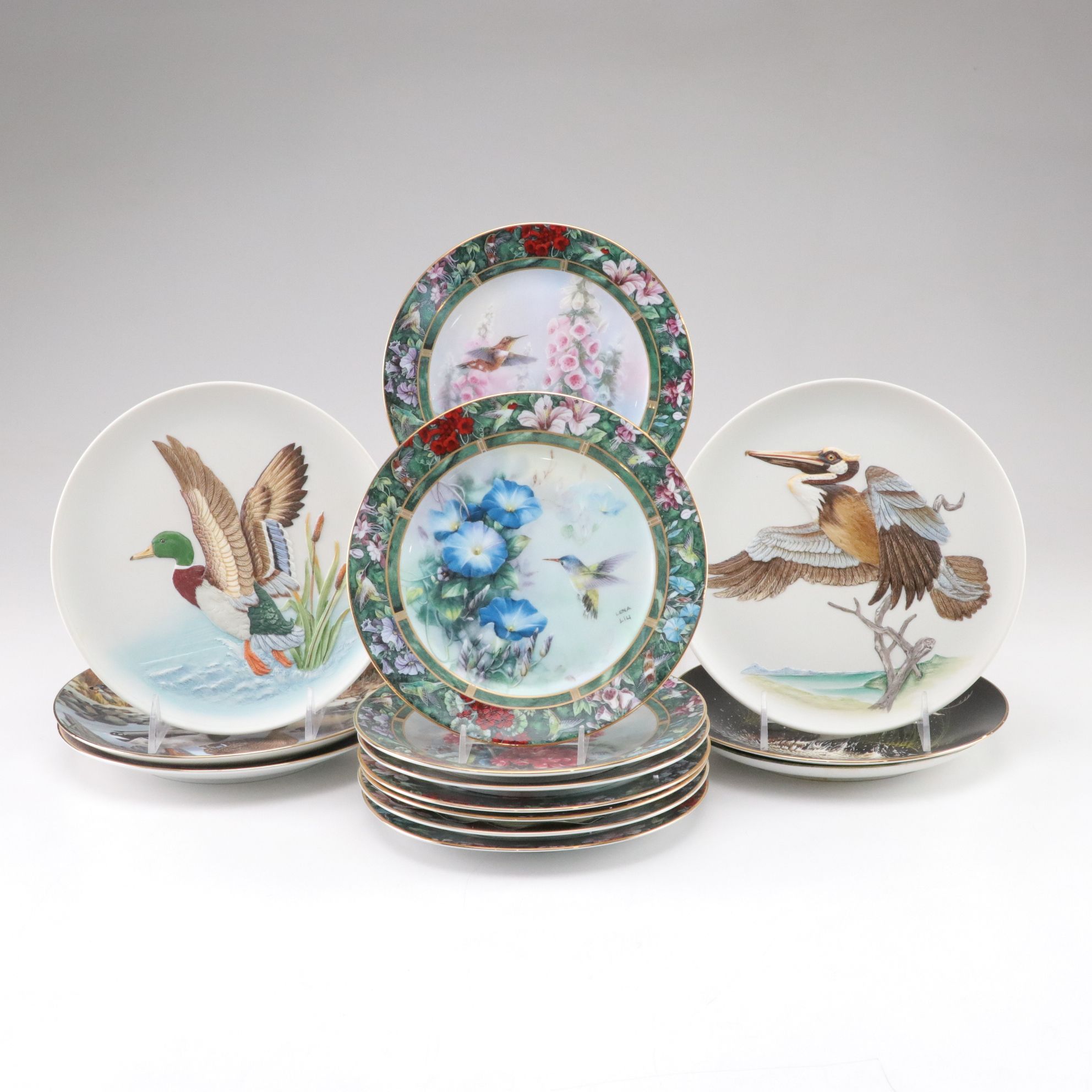 Original Silk Painted Plates with Hand-Made Wild Bird Plates