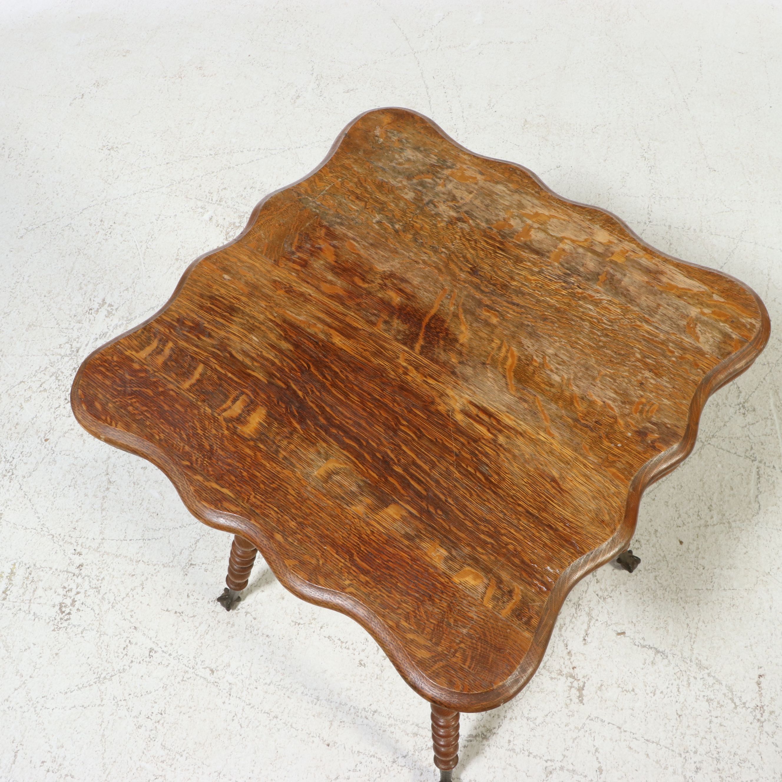 Victorian Quartersawn Oak Ball and Claw Foot Parlor Table, Late 19th Century