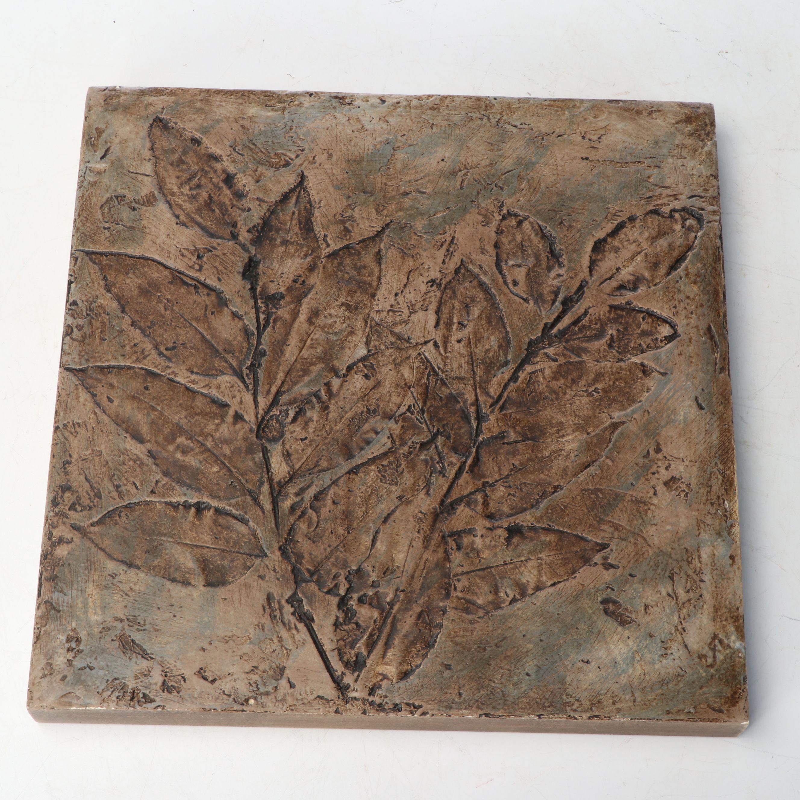Composite Leaf Imprint Wall Panels with Dried Plants in Ceramic Vase
