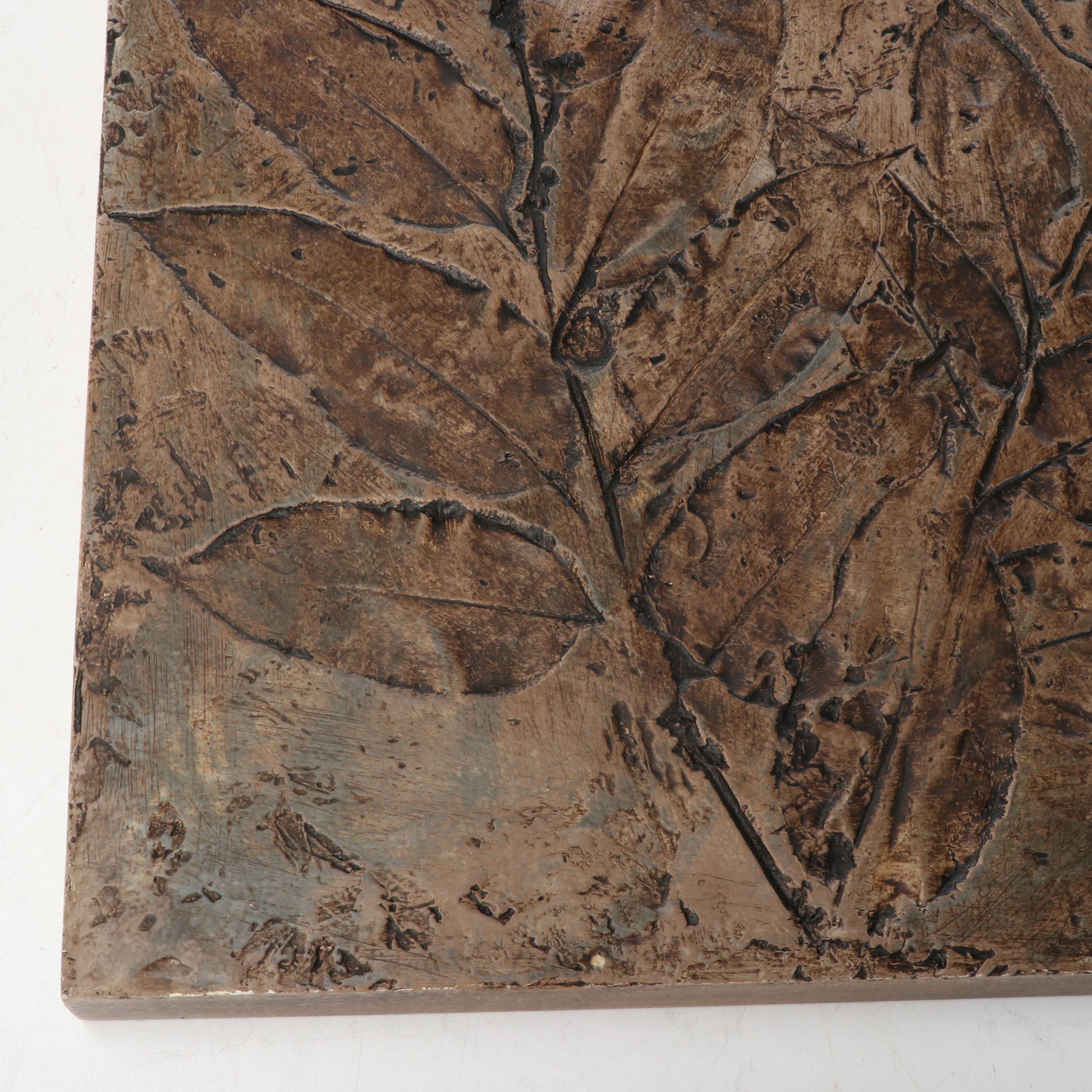 Composite Leaf Imprint Wall Panels with Dried Plants in Ceramic Vase