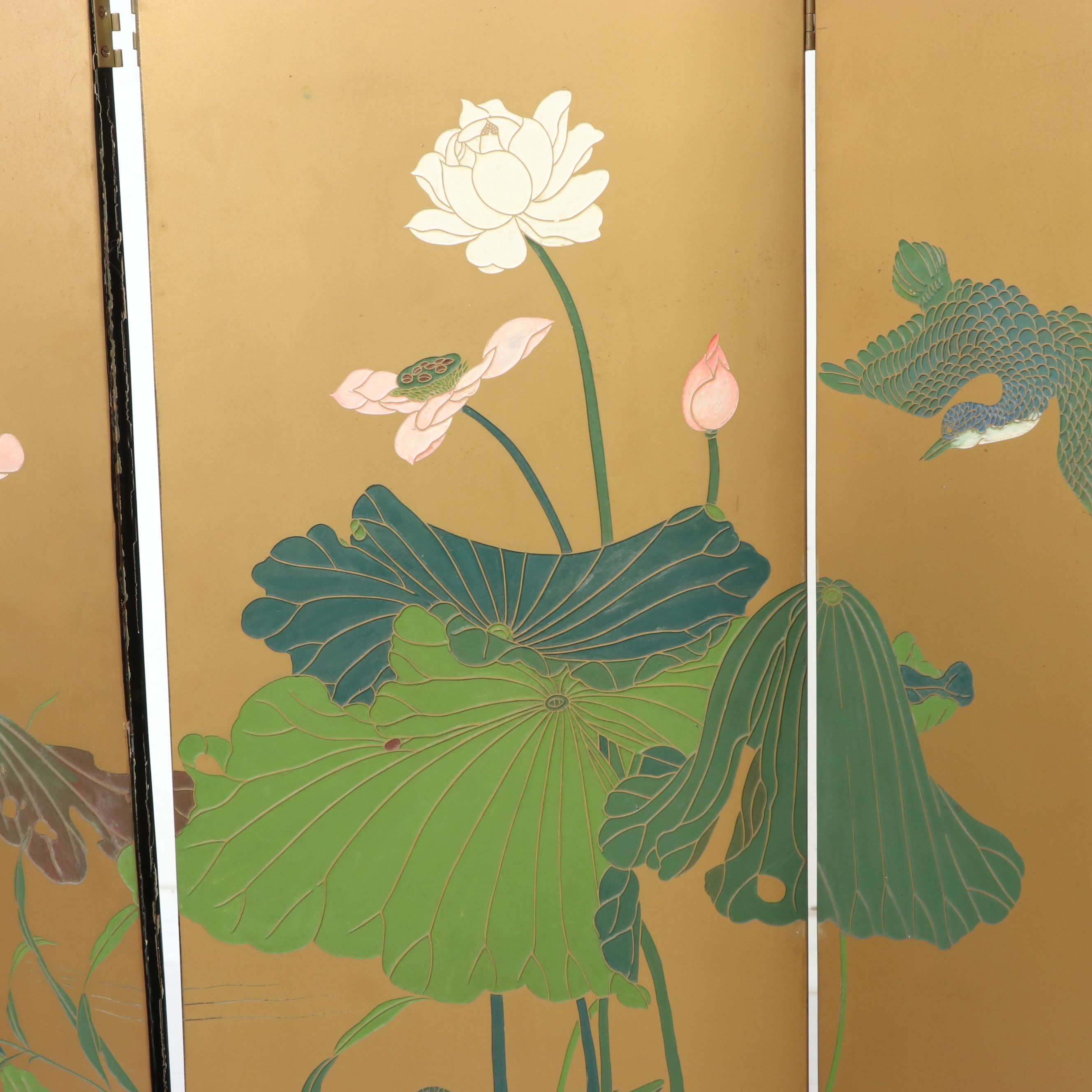 Chinese Four-Panel Reversible Lacquered Room Divider, Late 20th Century