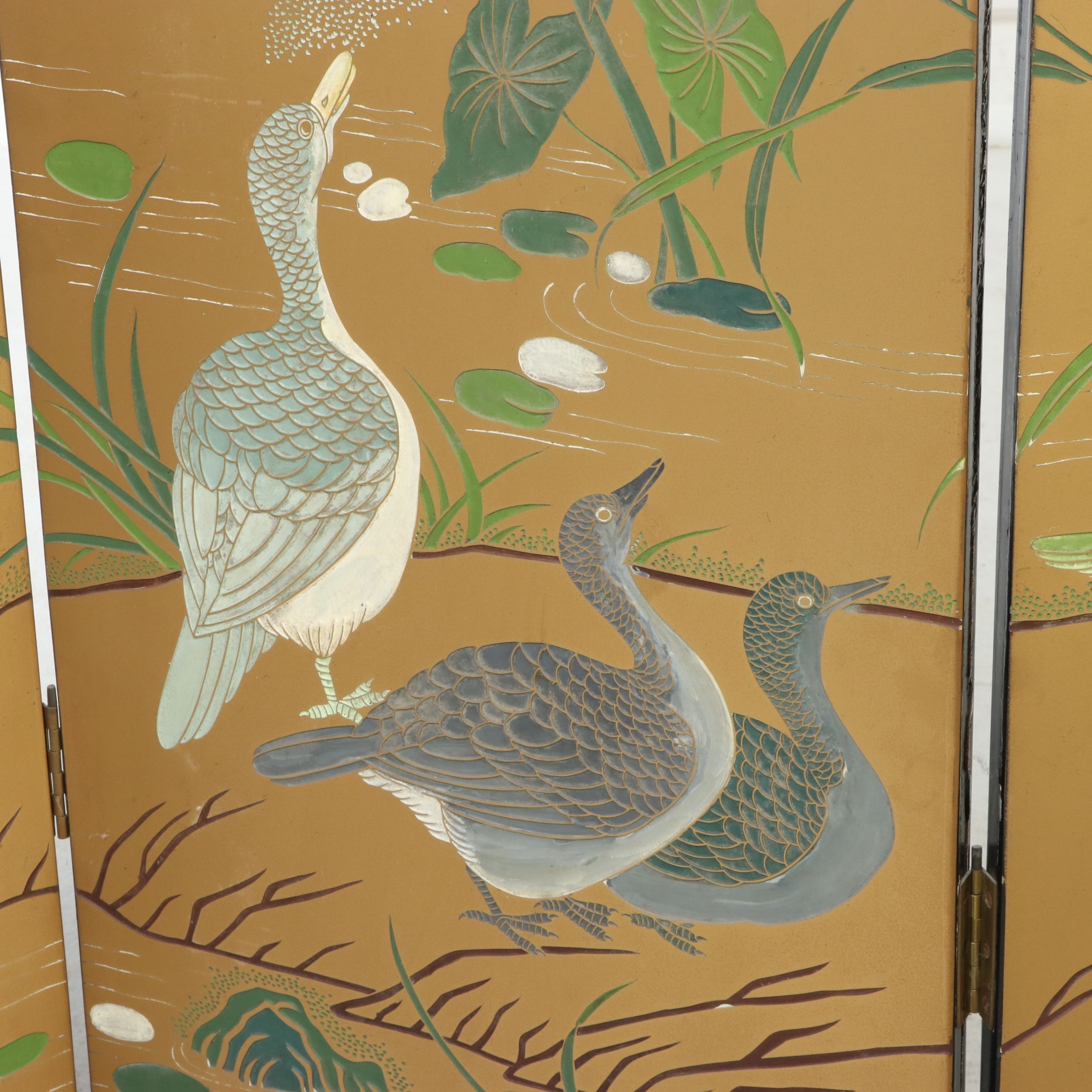 Chinese Four-Panel Reversible Lacquered Room Divider, Late 20th Century