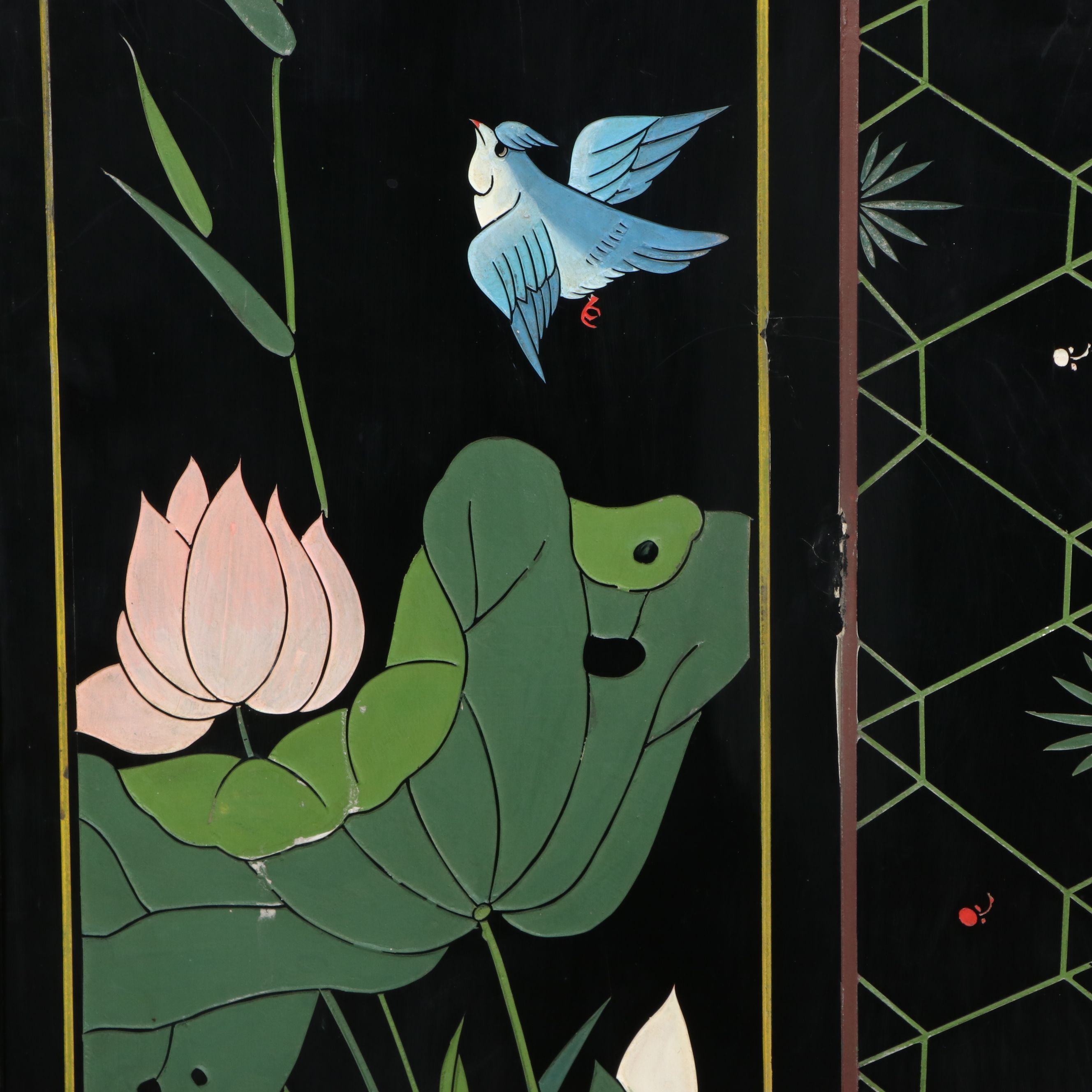 Chinese Four-Panel Reversible Lacquered Room Divider, Late 20th Century