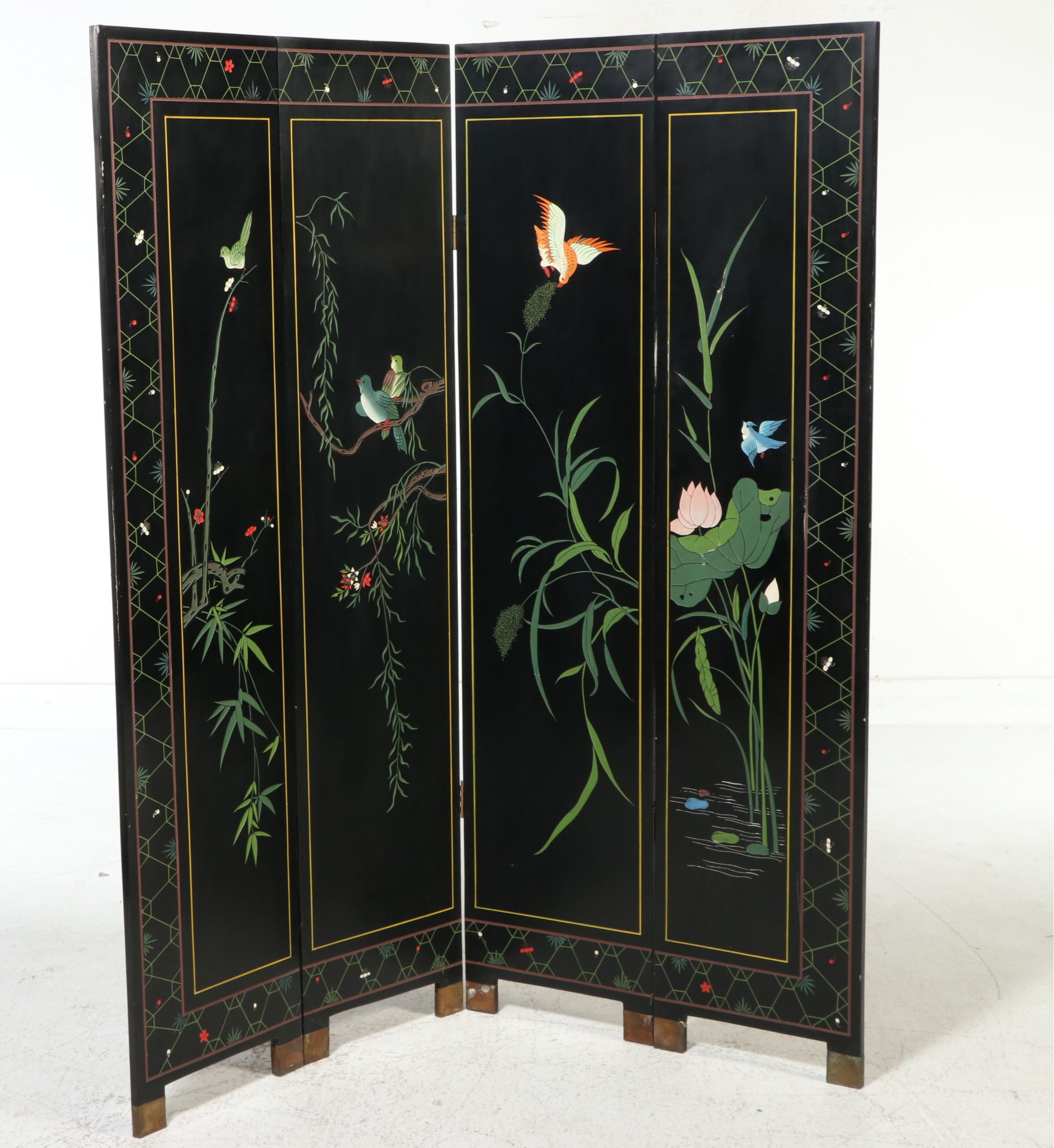 Chinese Four-Panel Reversible Lacquered Room Divider, Late 20th Century