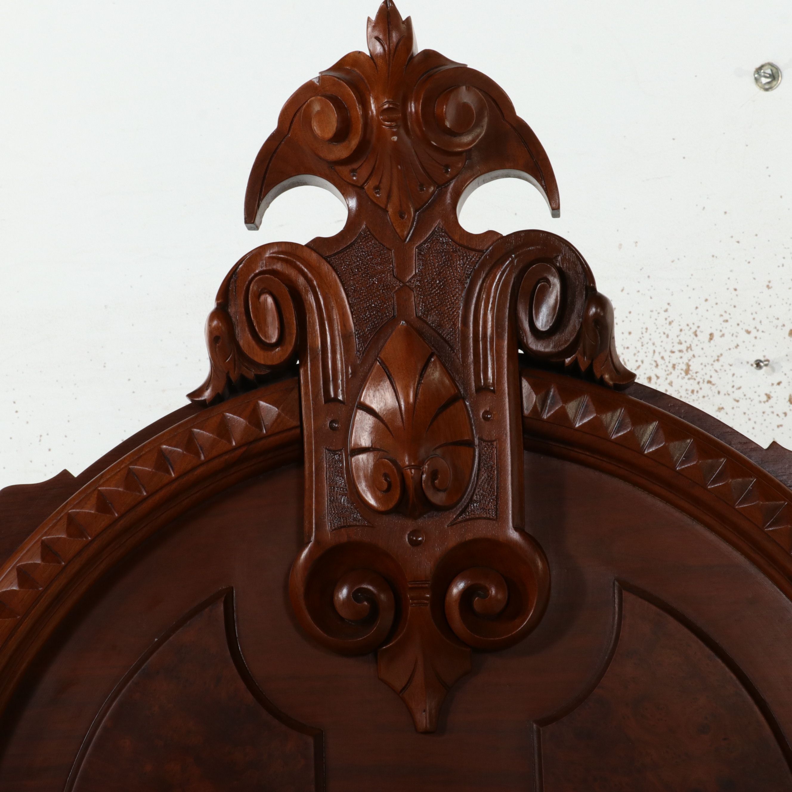 Eastlake Carved Walnut and Burl full Size Bed Frame