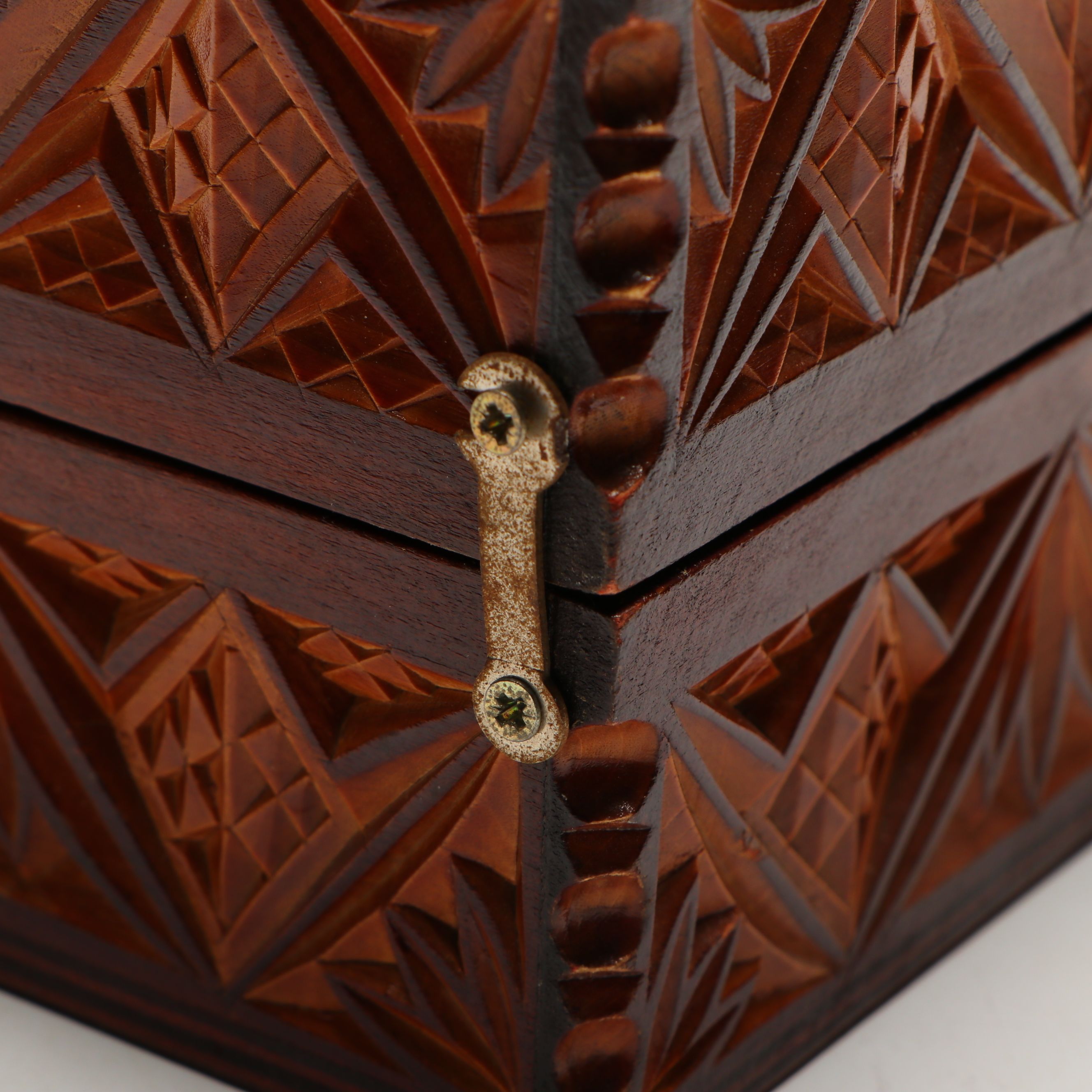 Russian Folk Art Hand-Carved Wood Chessboard and Chessmen