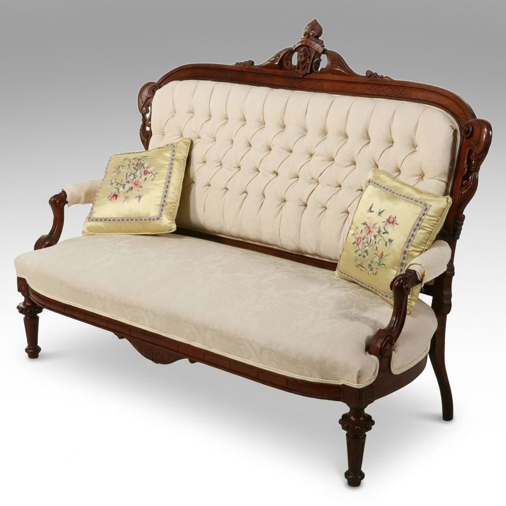 Victorian Renaissance Revival Carved Walnut Sofa, Attributed to John Jelliff