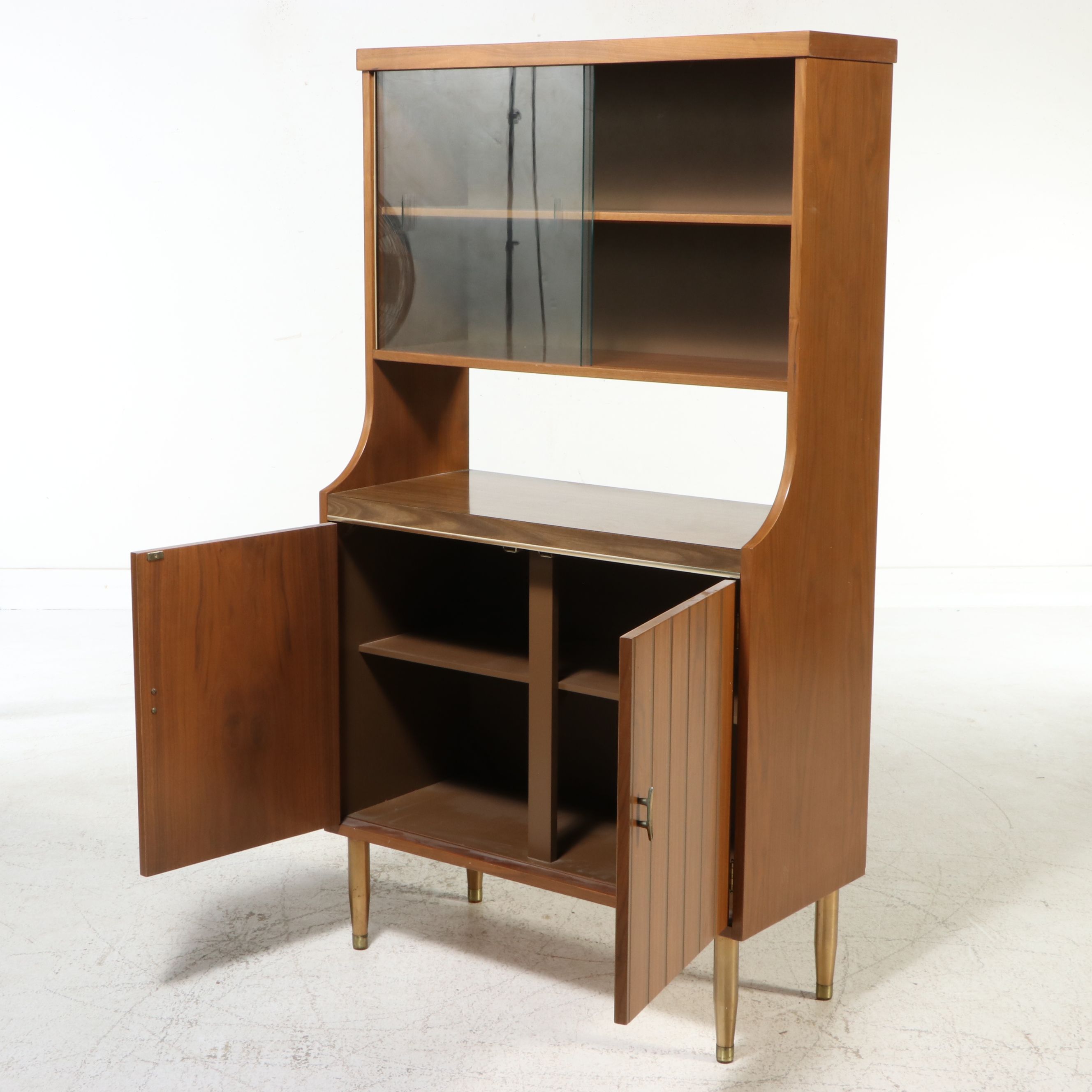 Mid Century Modern Walnut China Cabinet, Mid-20th Century