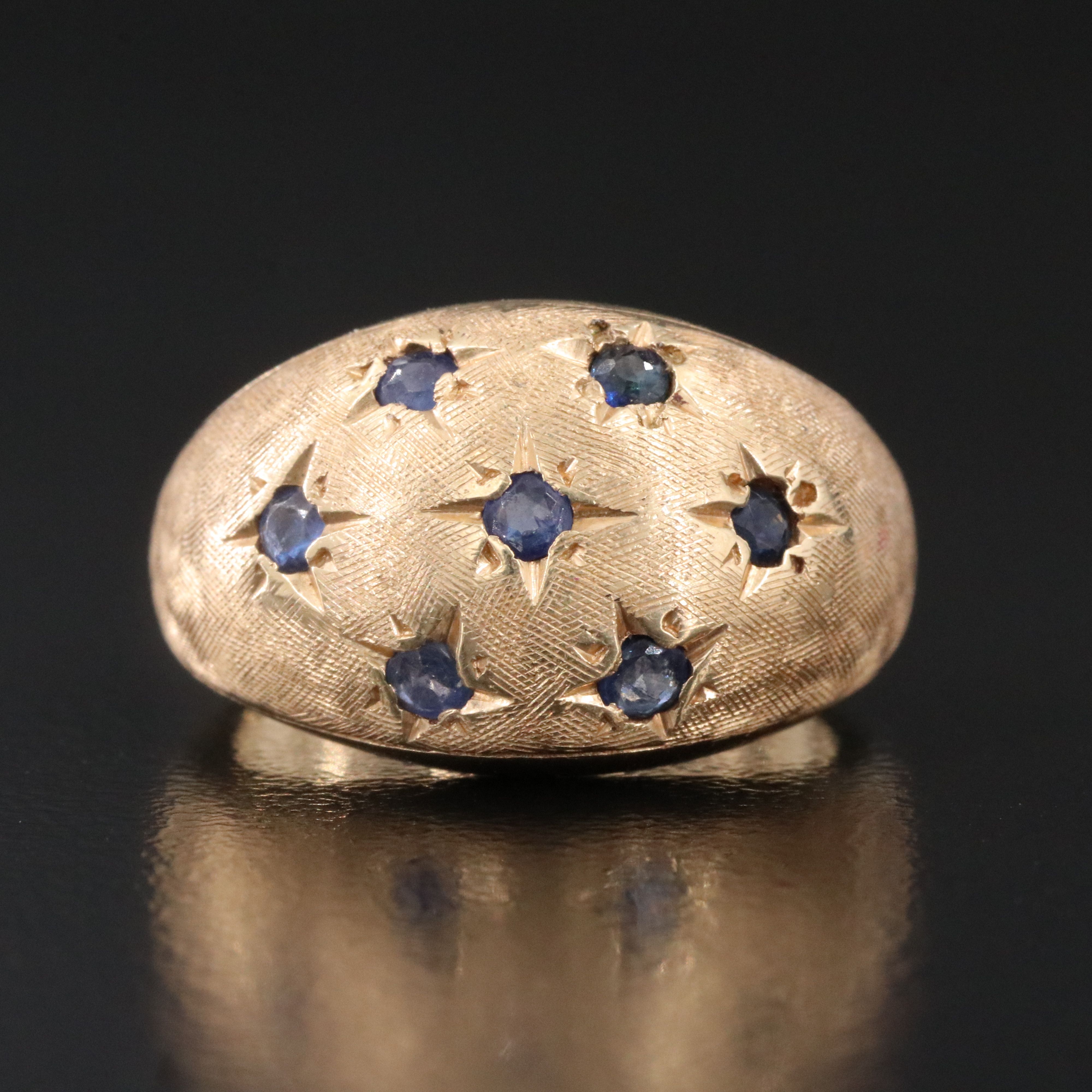 14K Sapphire Dome Ring with Florentine Finish