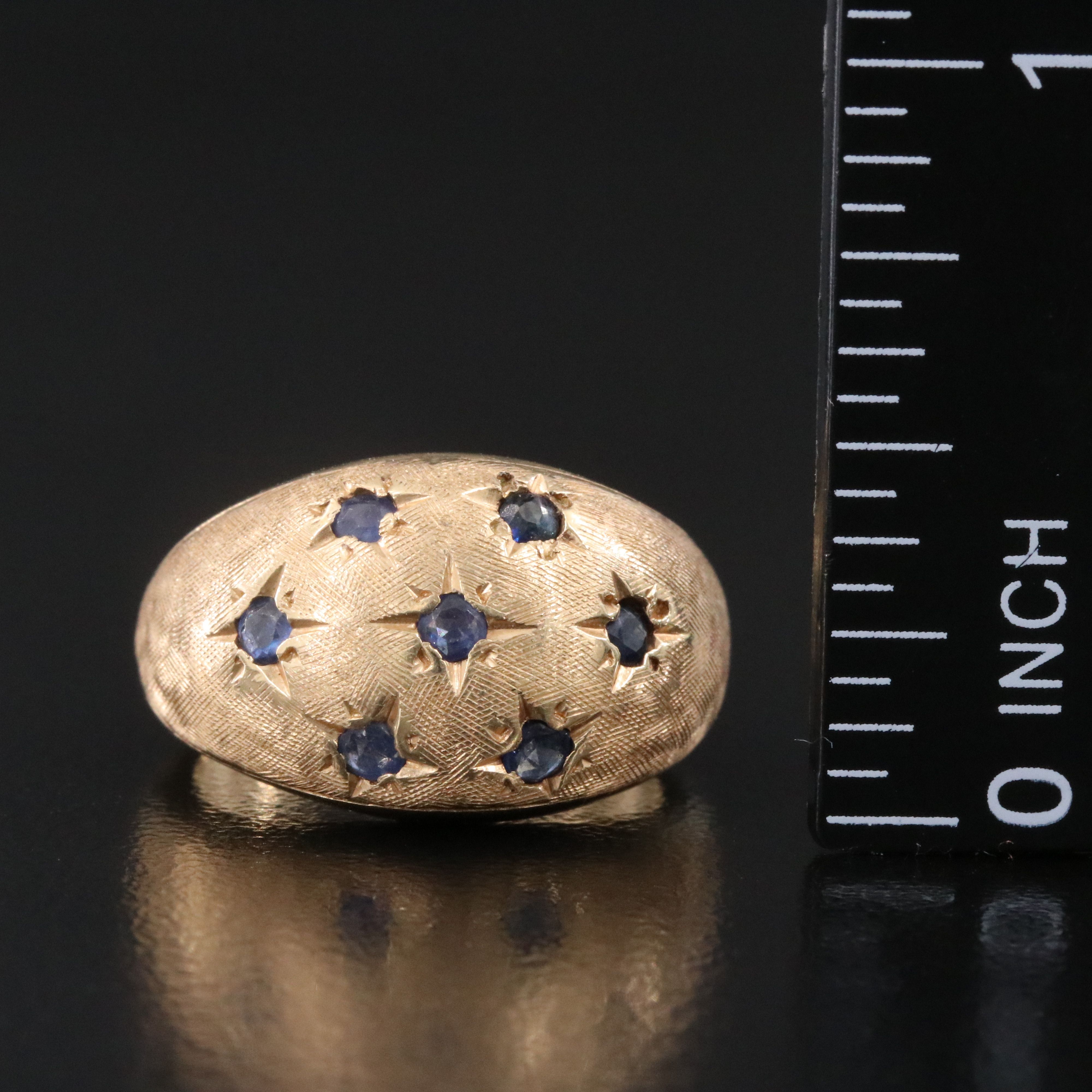 14K Sapphire Dome Ring with Florentine Finish
