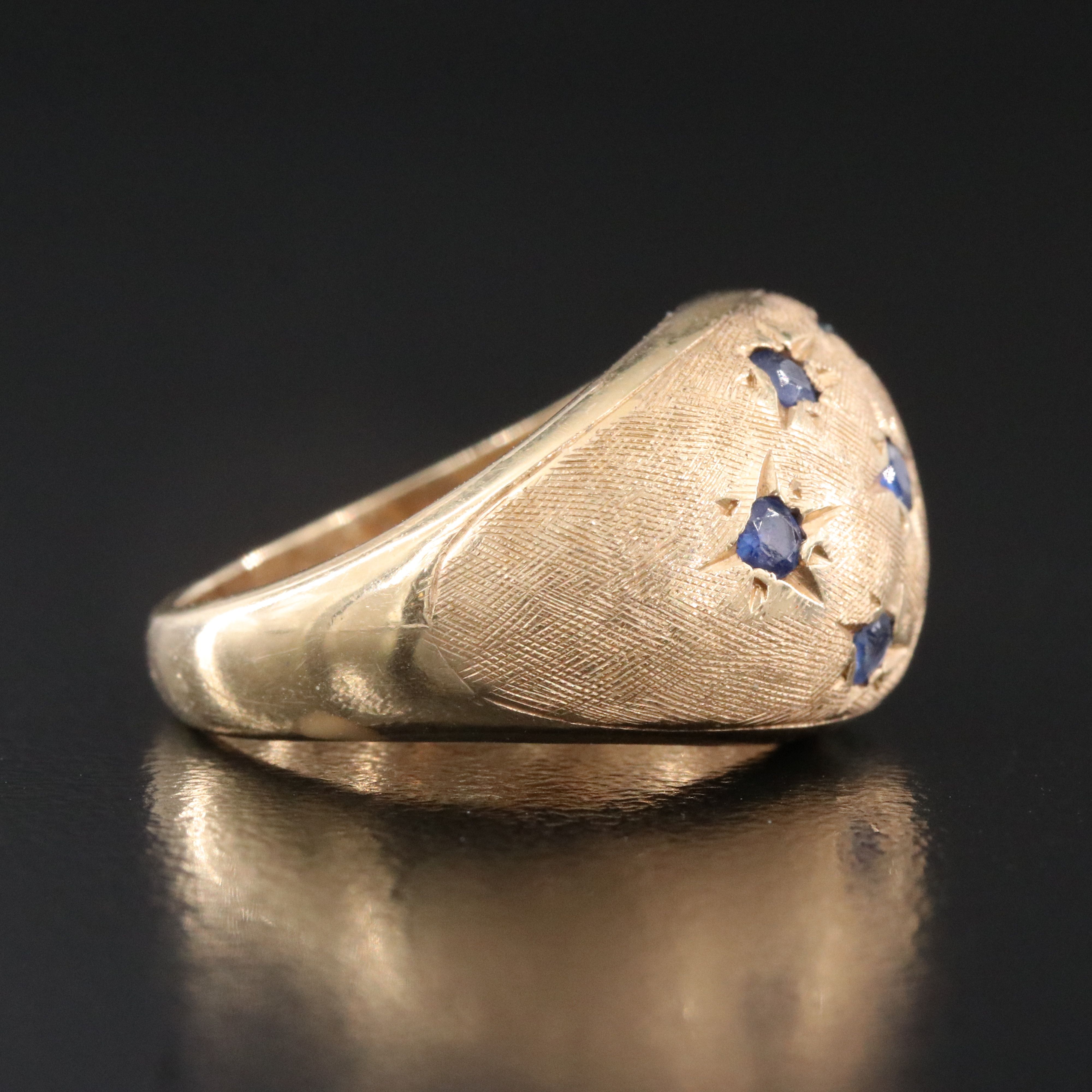 14K Sapphire Dome Ring with Florentine Finish