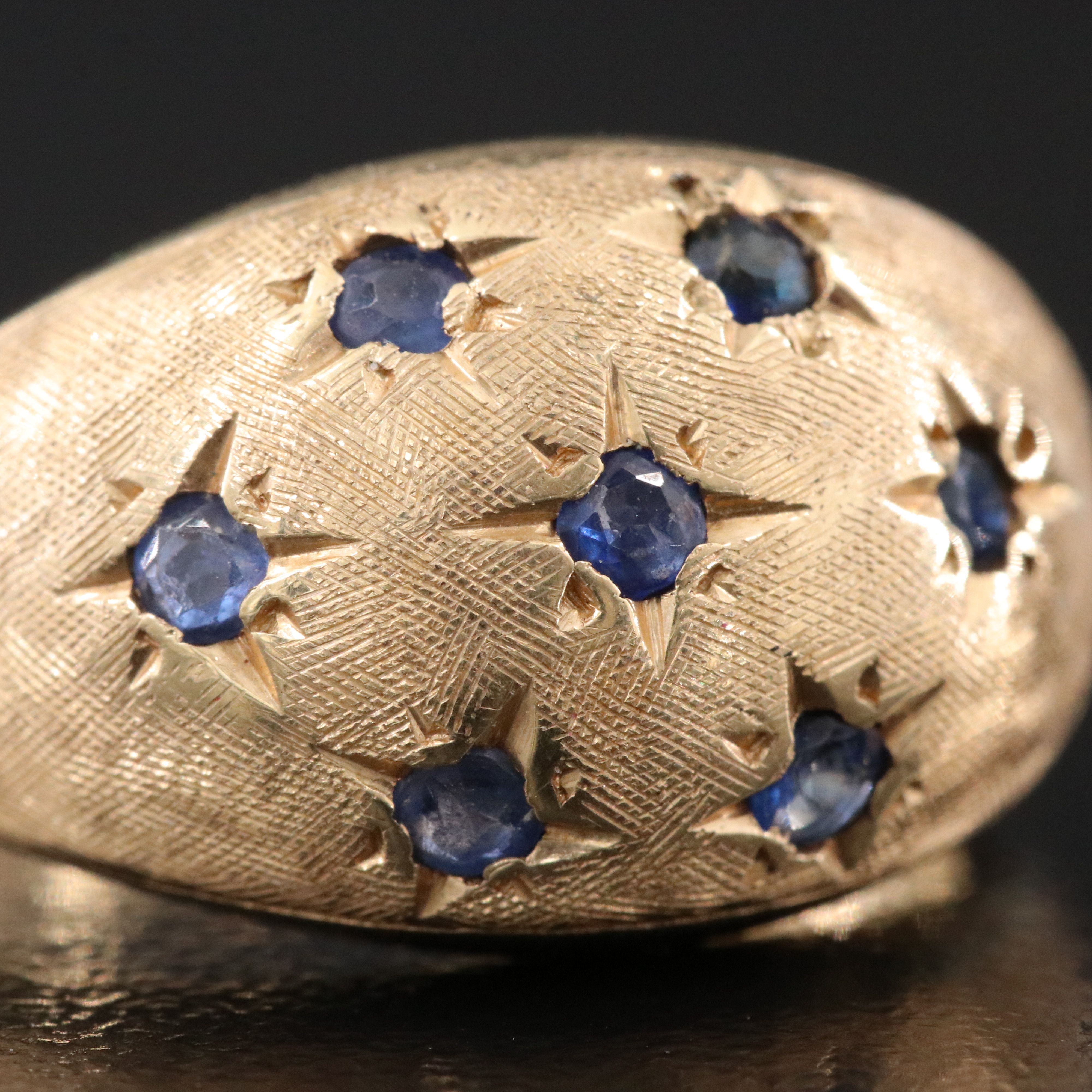 14K Sapphire Dome Ring with Florentine Finish