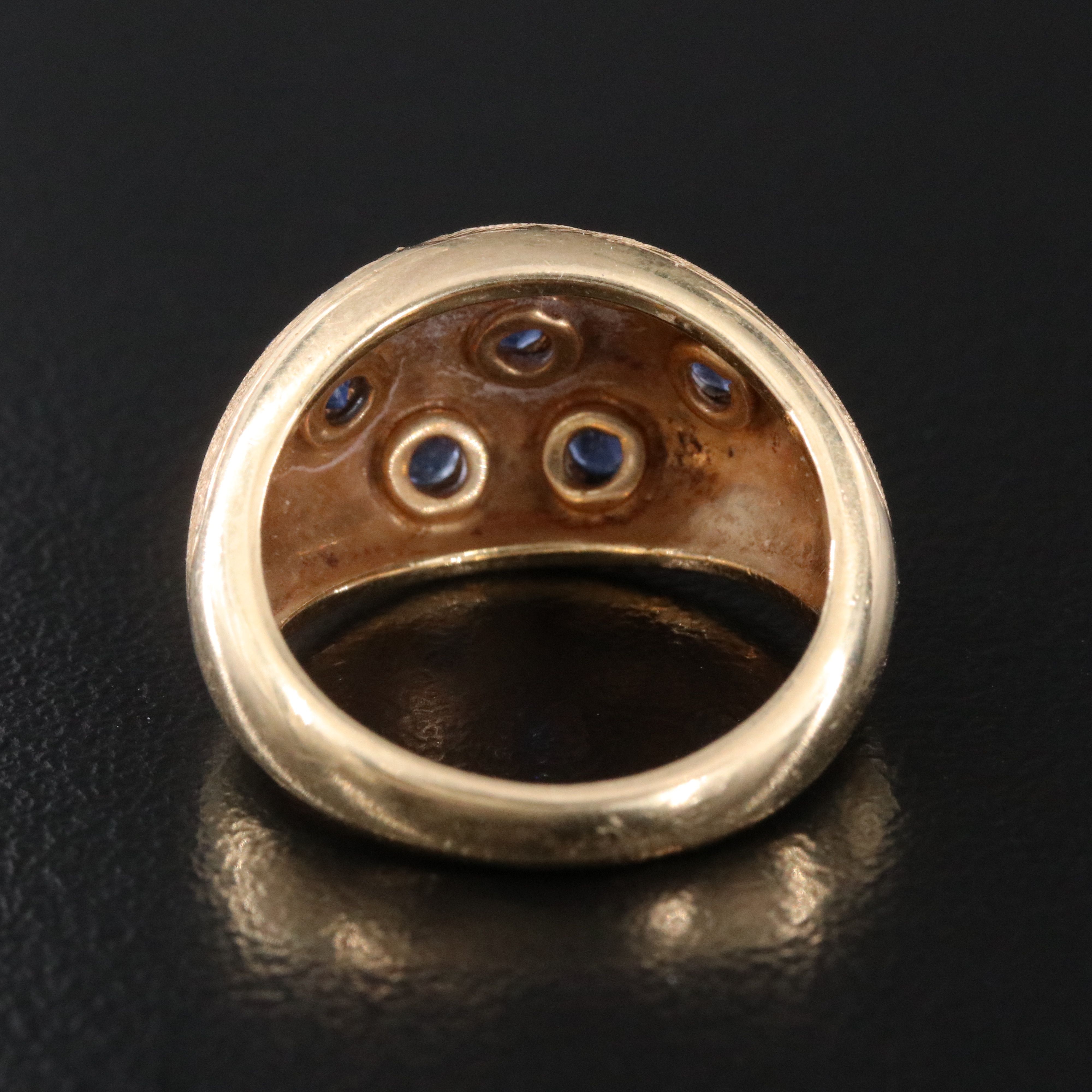 14K Sapphire Dome Ring with Florentine Finish