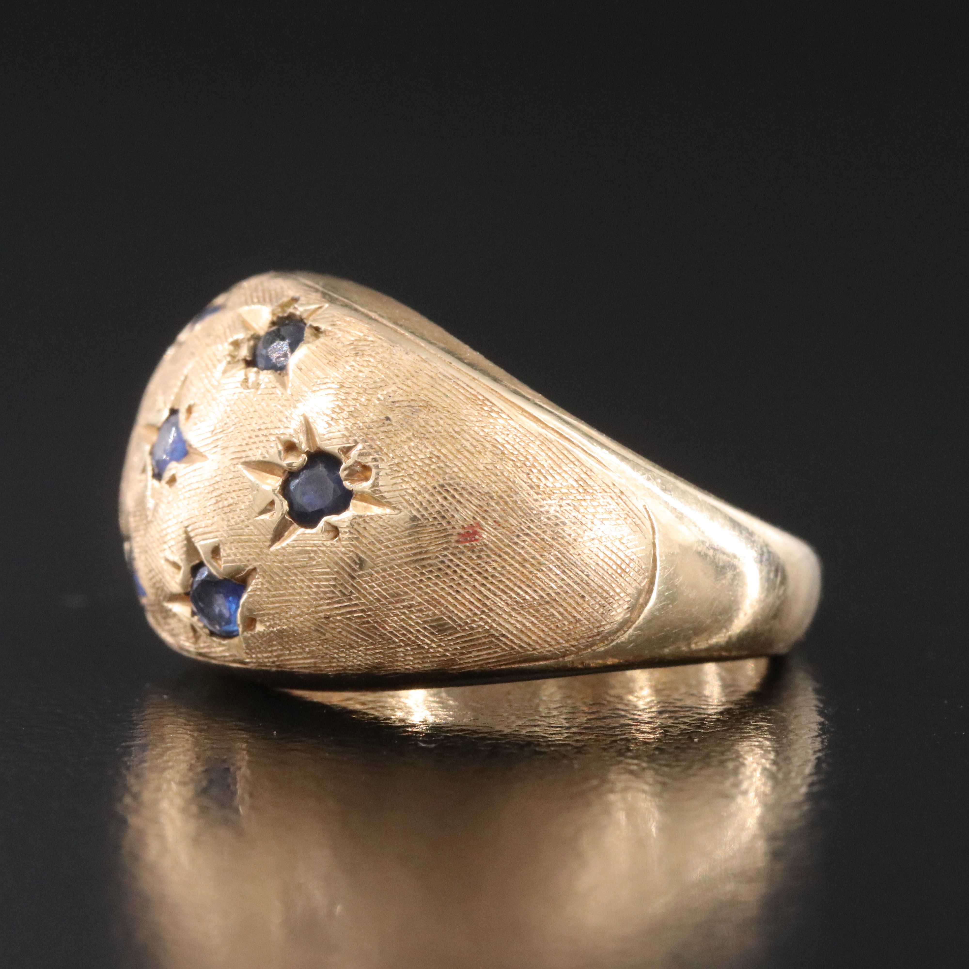14K Sapphire Dome Ring with Florentine Finish