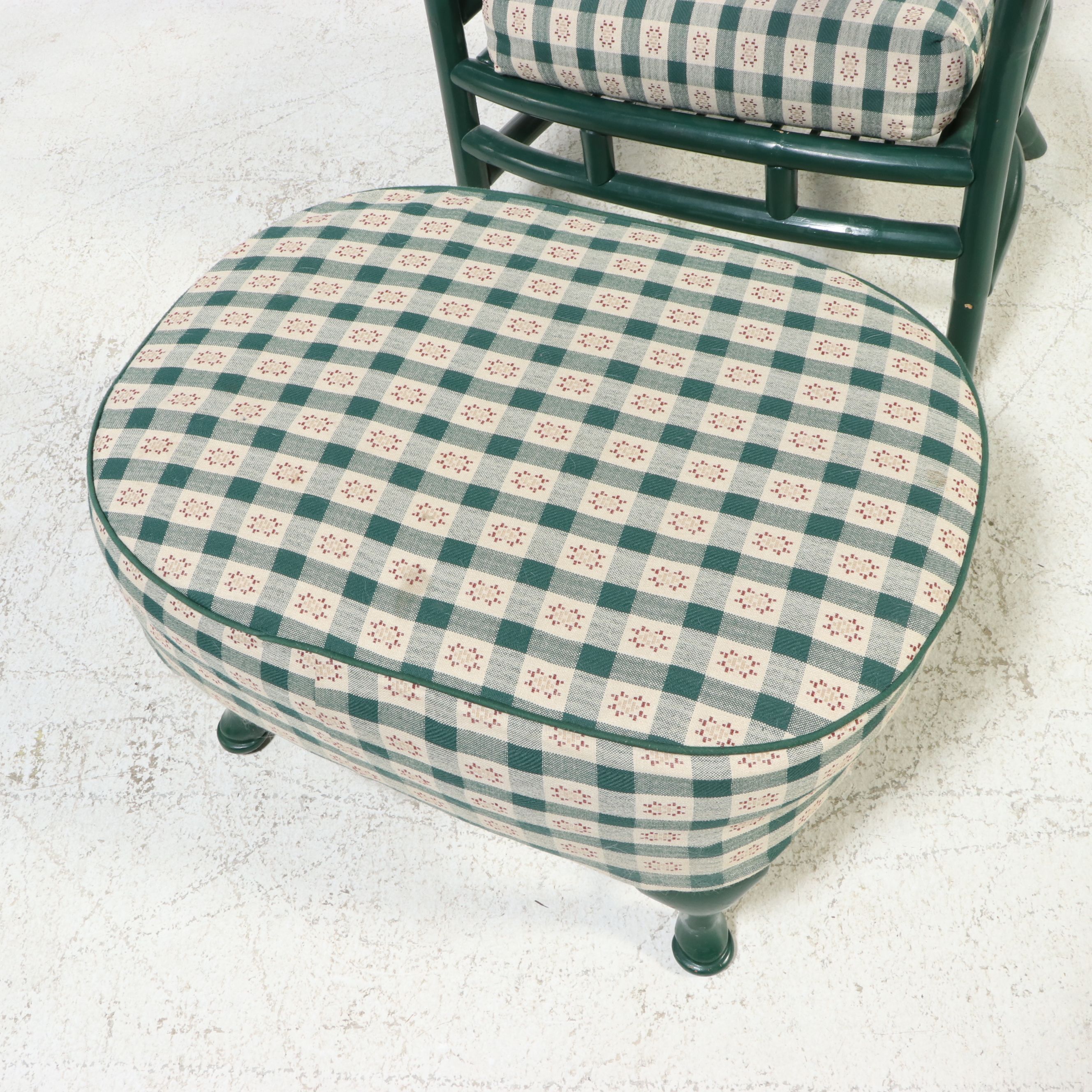 Green-Painted Bamboo-Turned Armchair with Ottoman