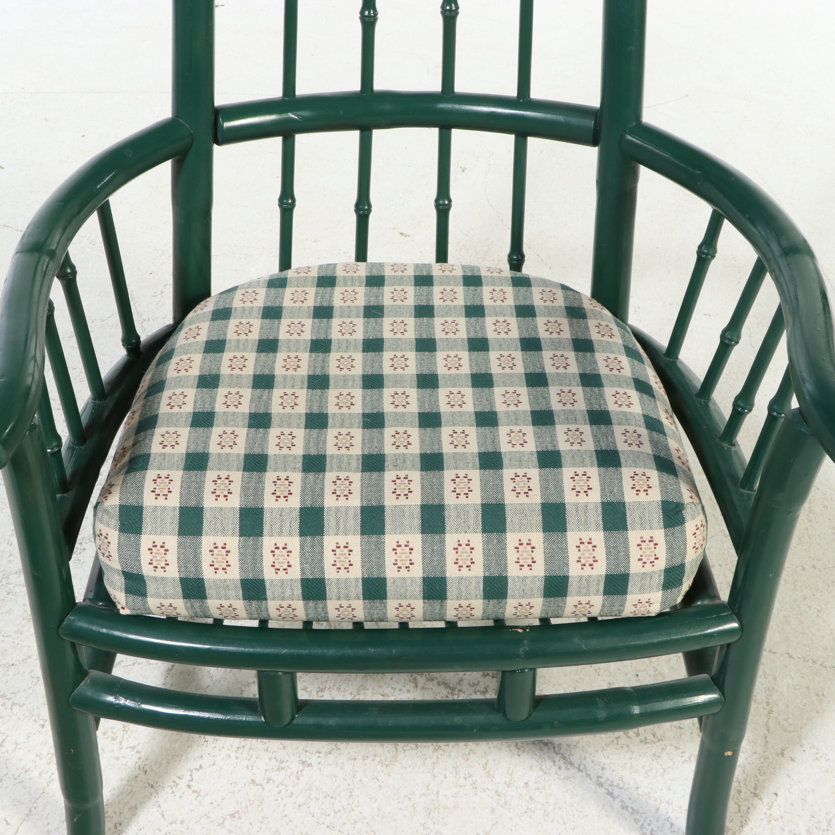 Green-Painted Bamboo-Turned Armchair with Ottoman