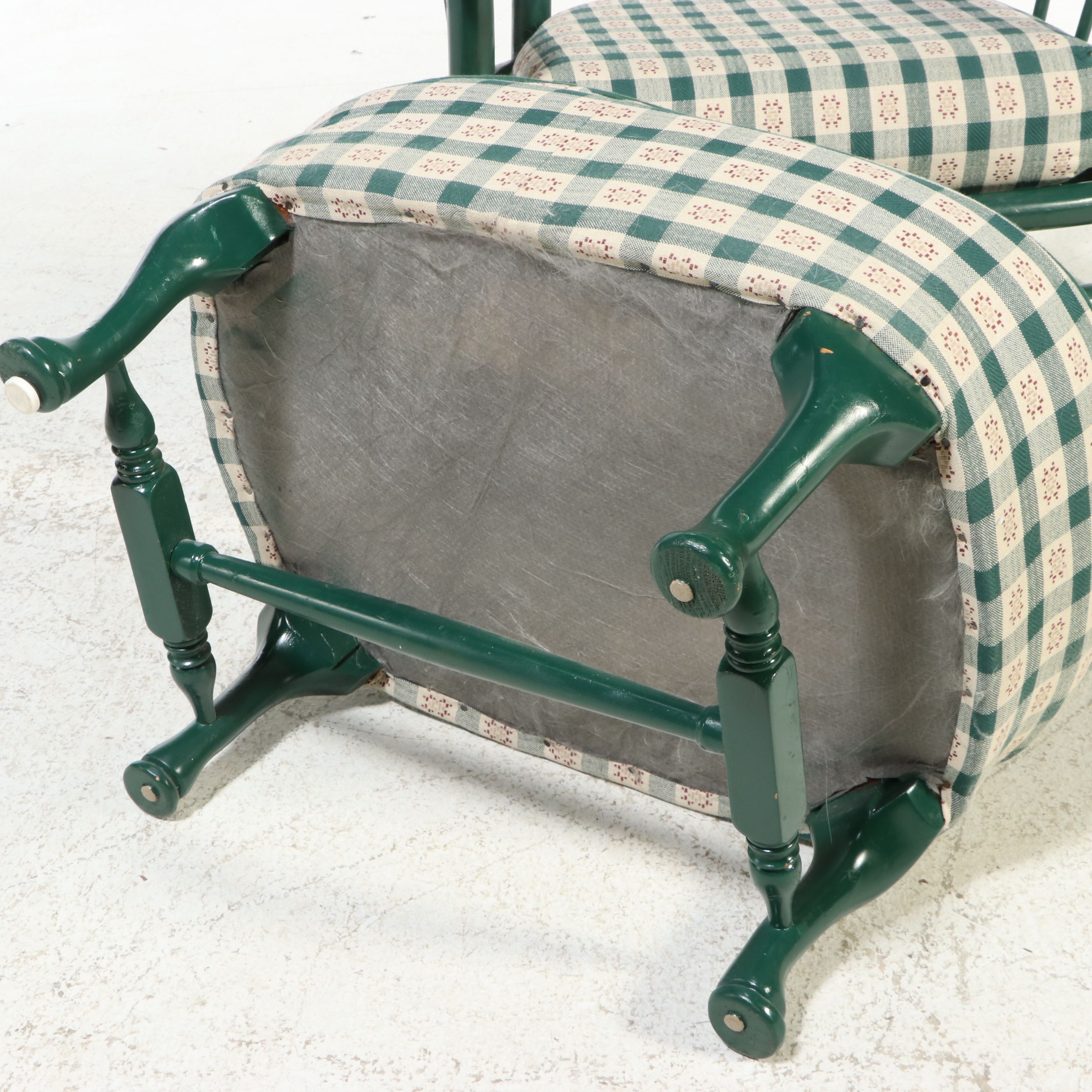 Green-Painted Bamboo-Turned Armchair with Ottoman