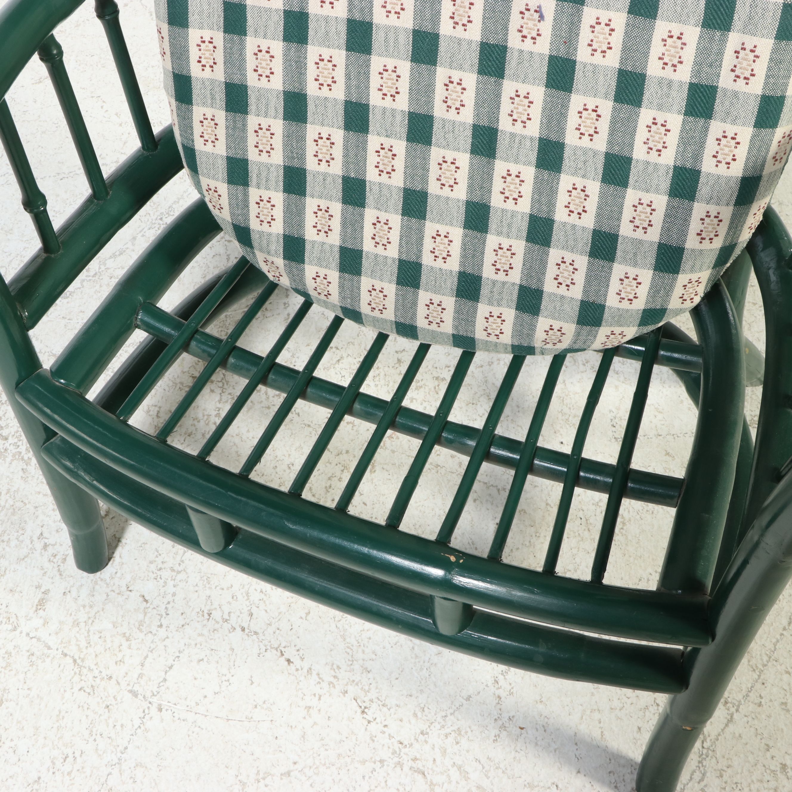 Green-Painted Bamboo-Turned Armchair with Ottoman