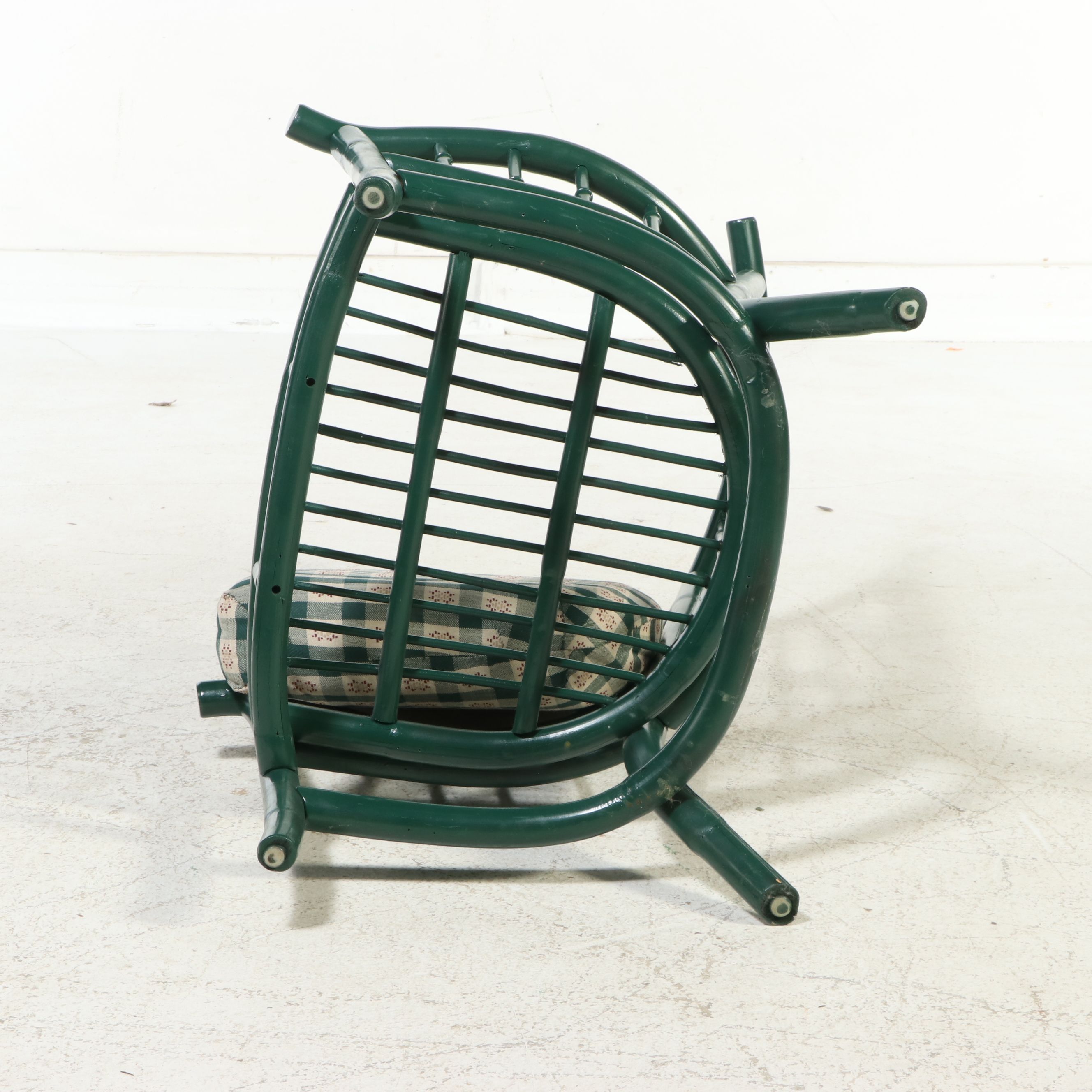 Green-Painted Bamboo-Turned Armchair with Ottoman