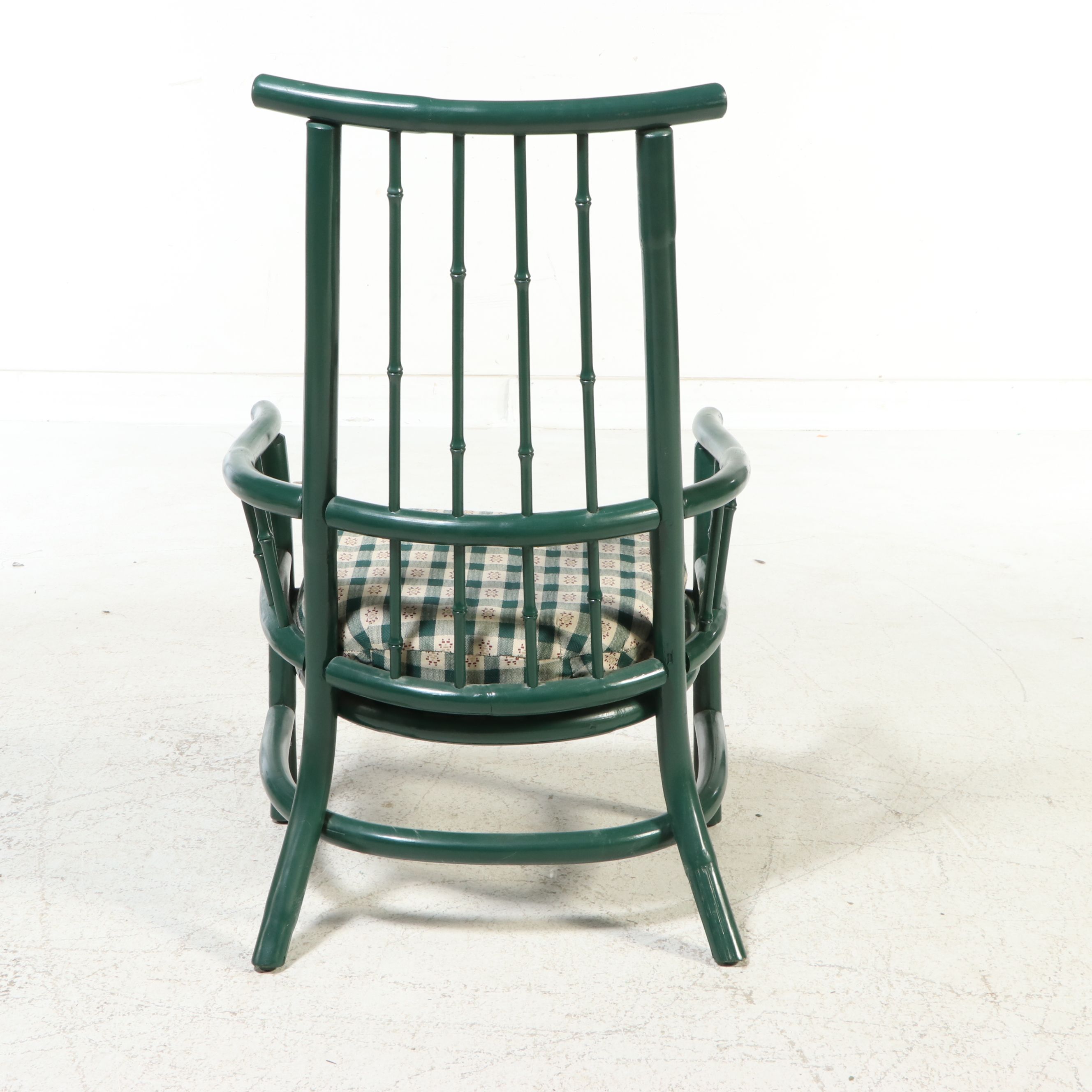 Green-Painted Bamboo-Turned Armchair with Ottoman