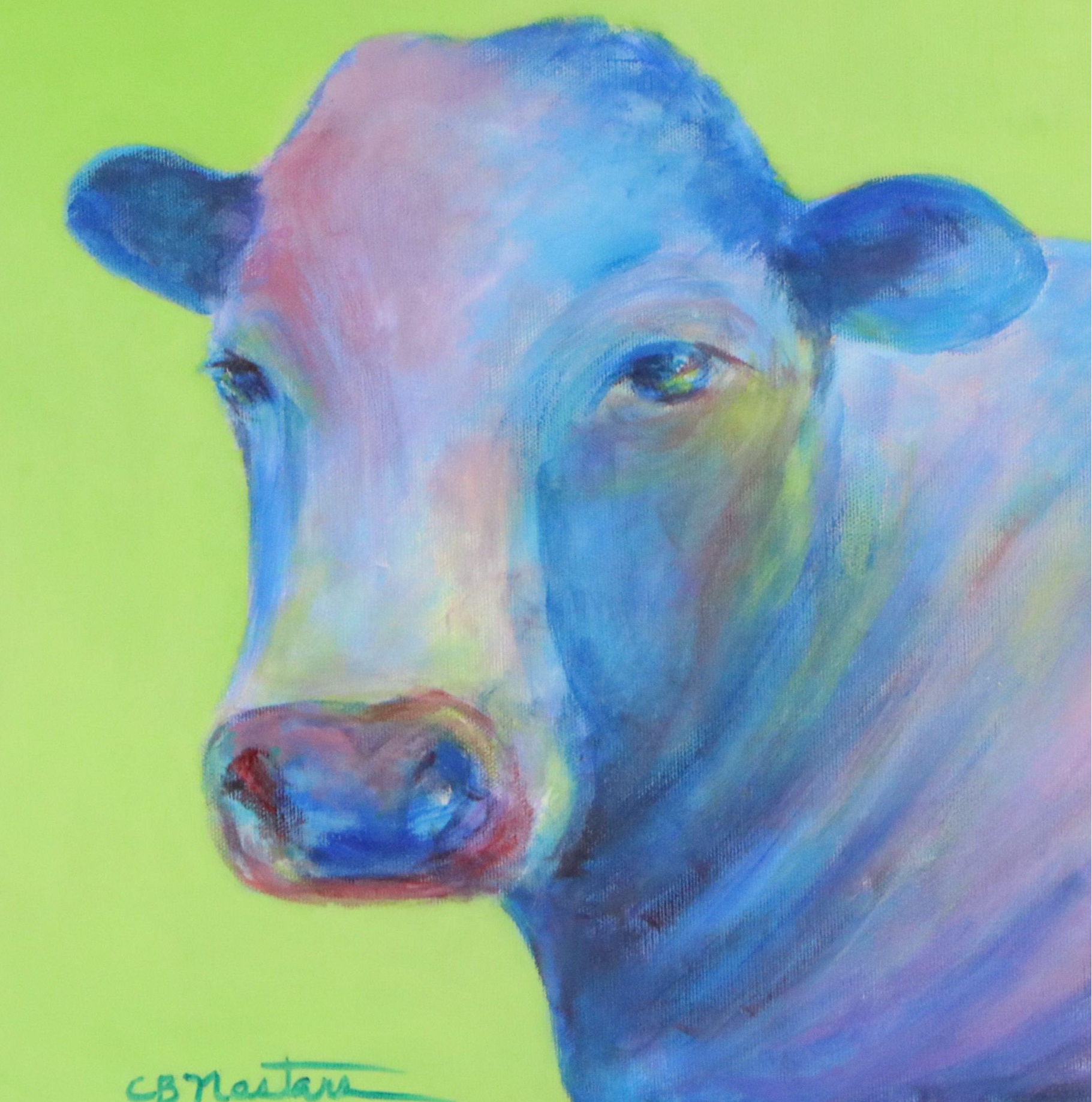 Carole Nastars Oil Painting "Blue Moo'd," 21st century