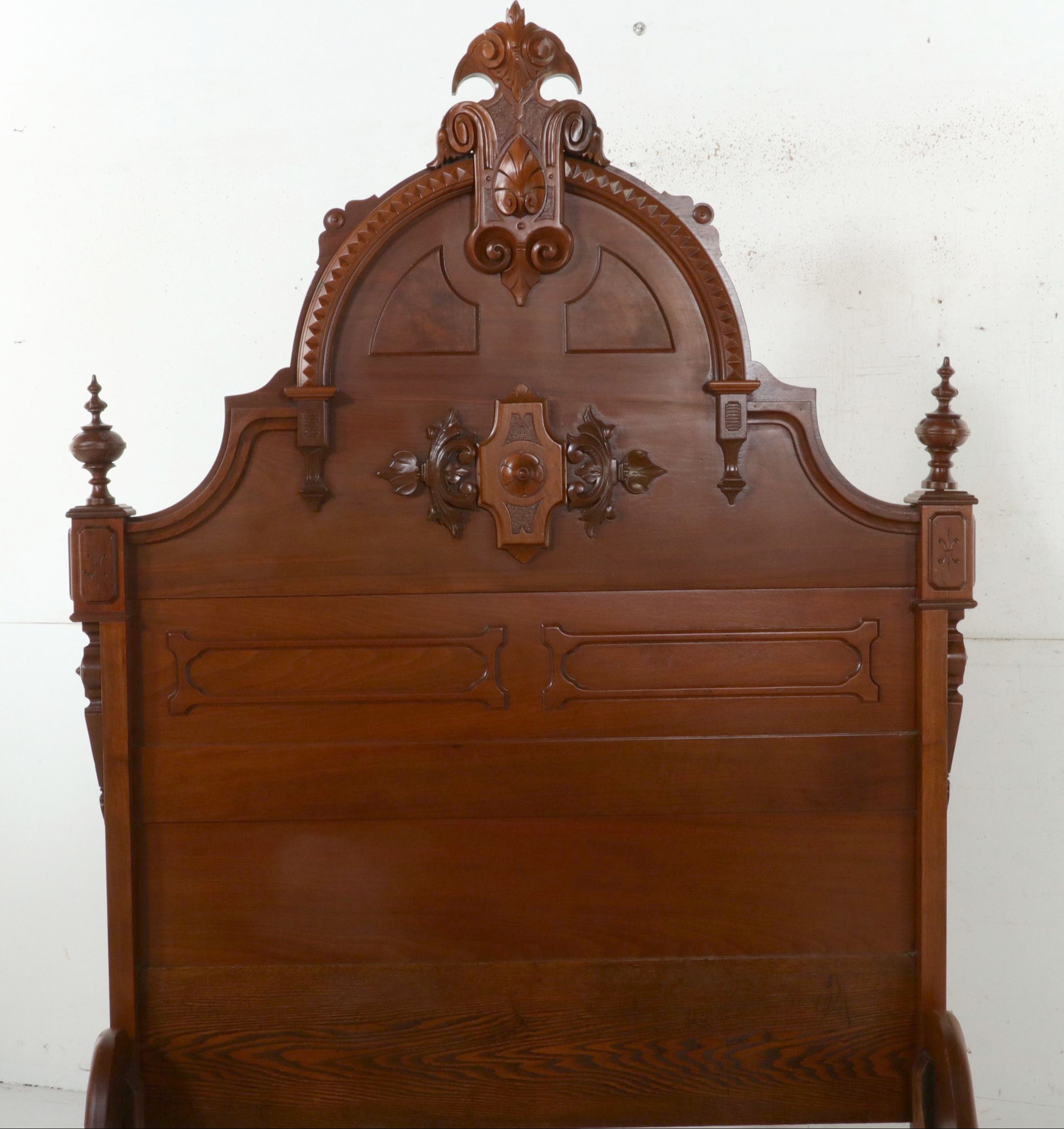 Eastlake Carved Walnut and Burl full Size Bed Frame