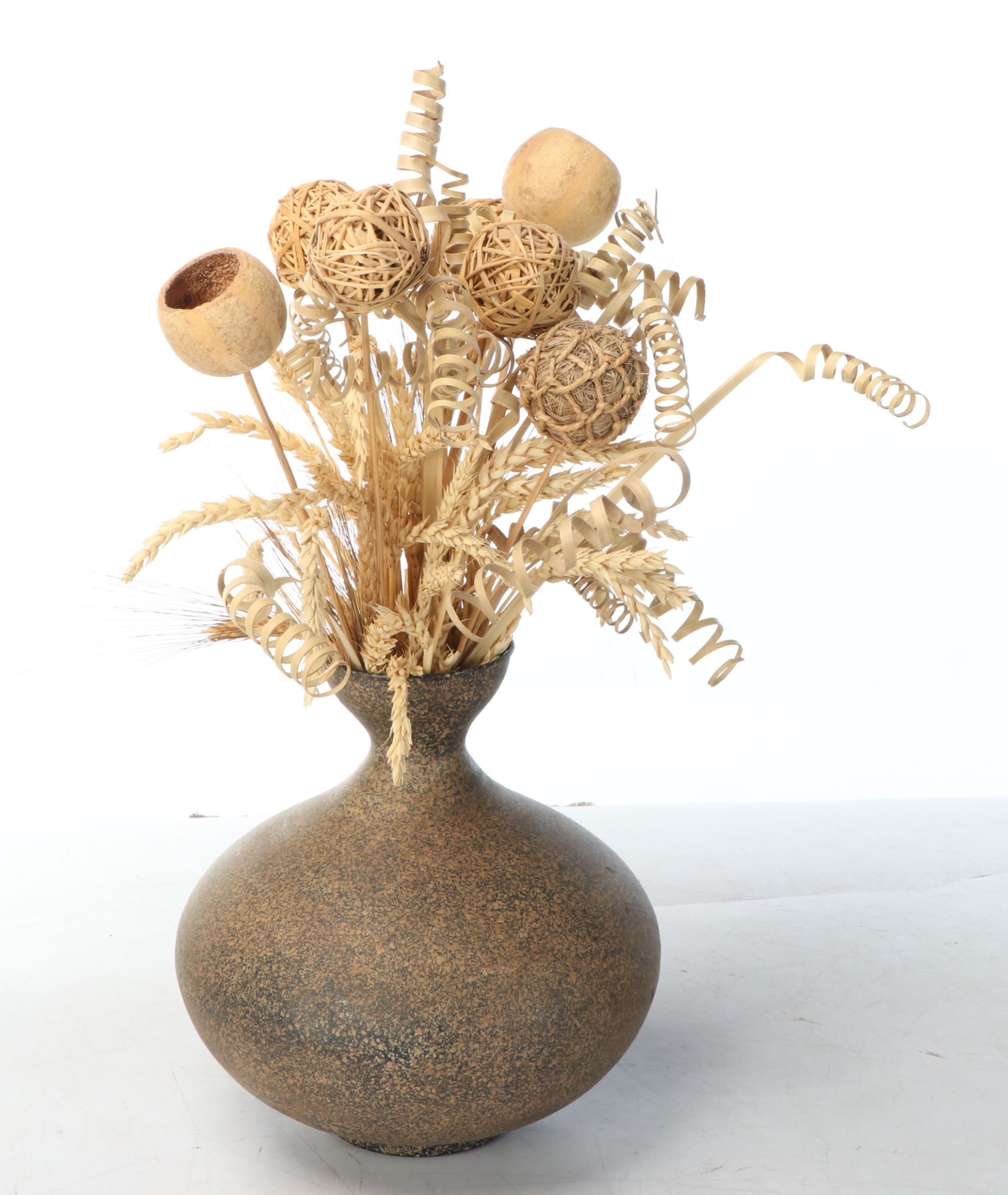 Composite Leaf Imprint Wall Panels with Dried Plants in Ceramic Vase