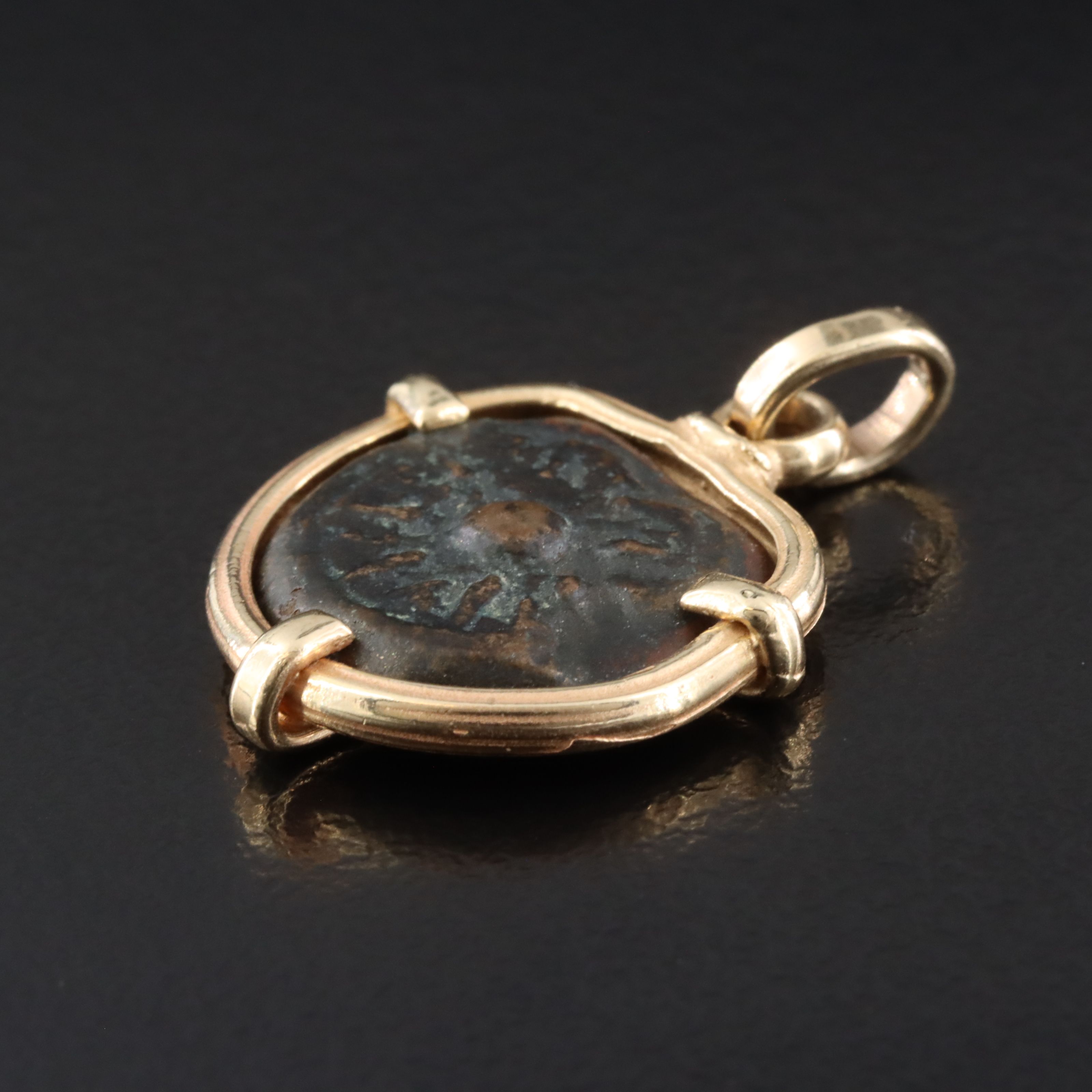 14K Pendant with Ancient Judaea Hasmoneans Æ Prutah Coin