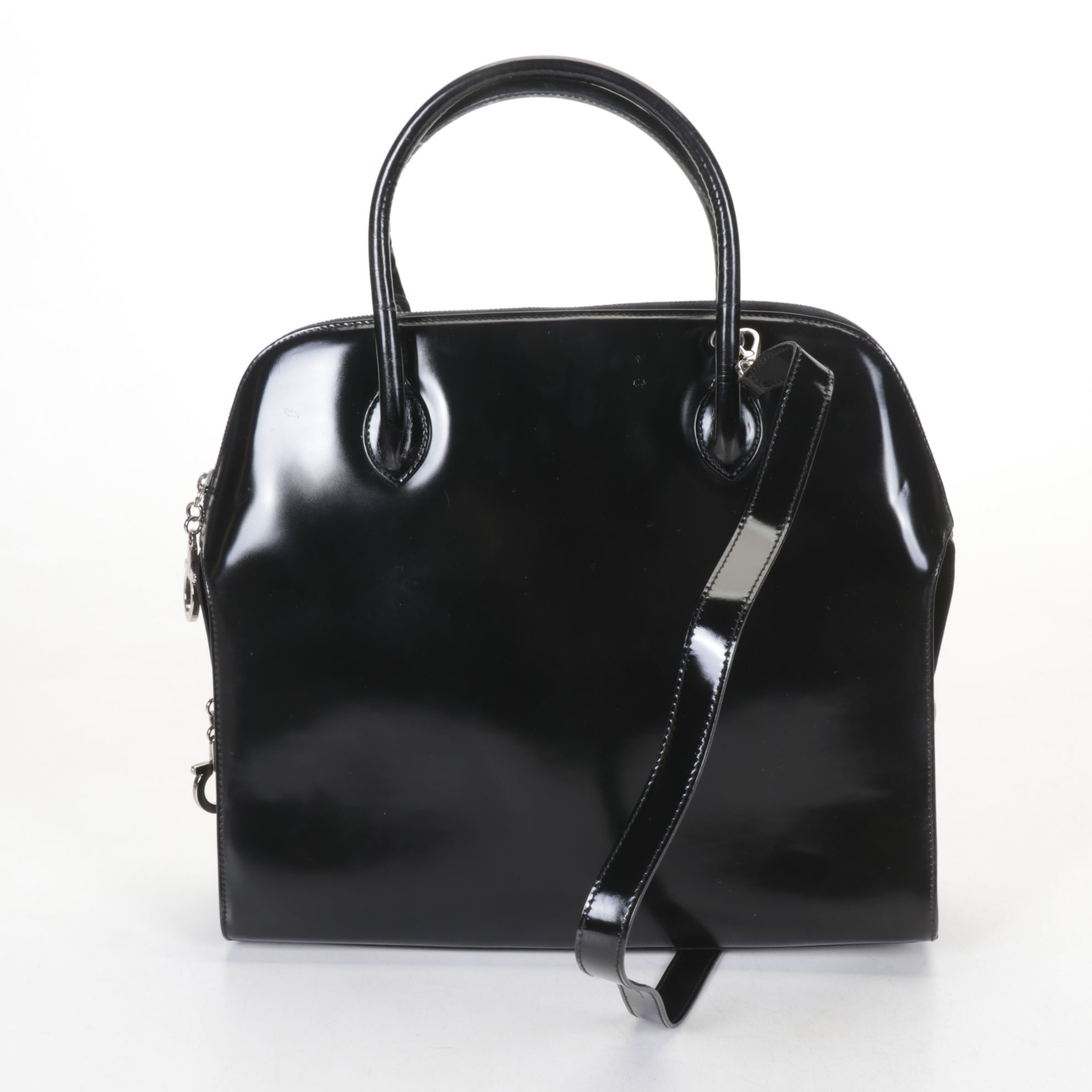 Salvatore Ferragamo Two-Way Top Handle Bag in Black Leather