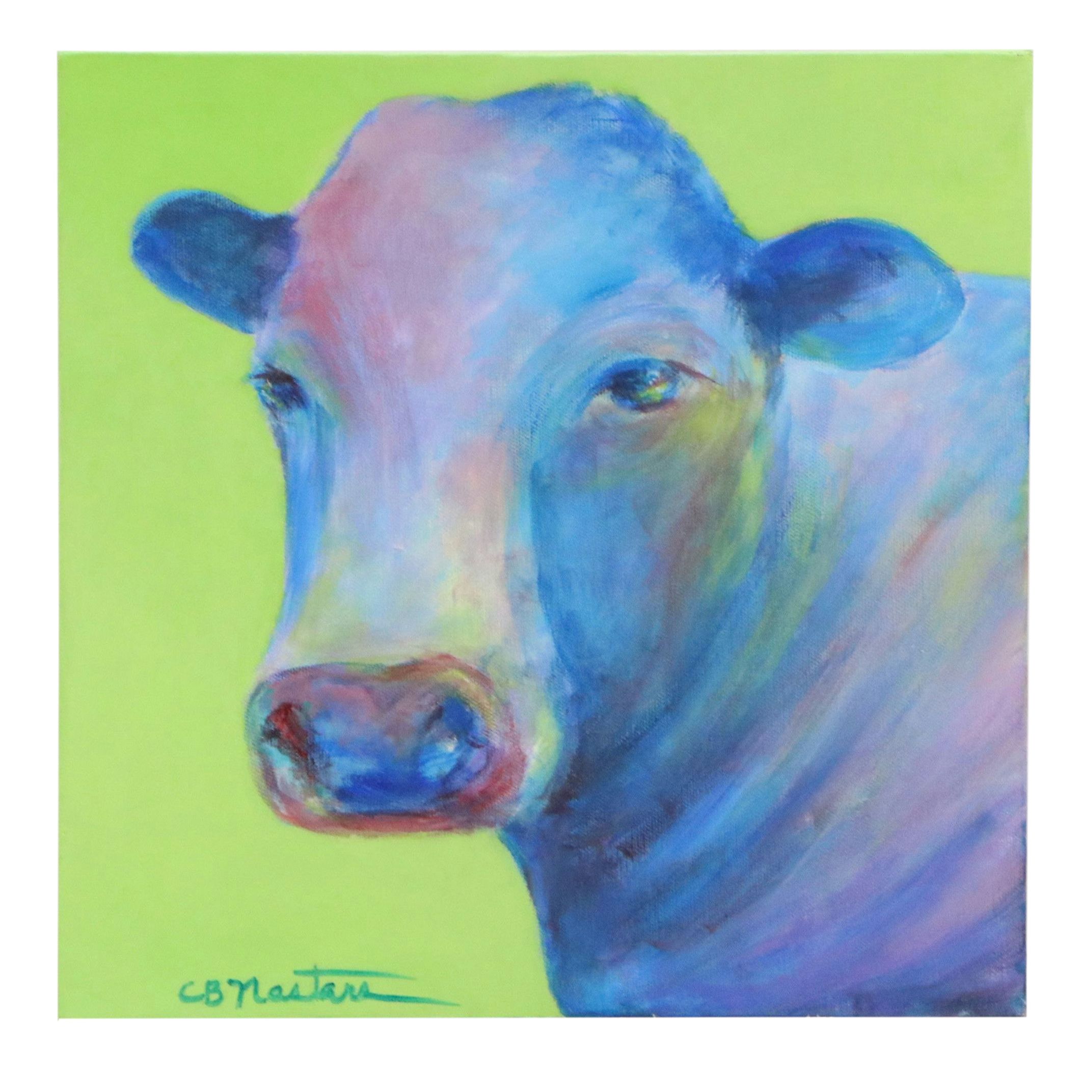 Carole Nastars Oil Painting "Blue Moo'd," 21st century