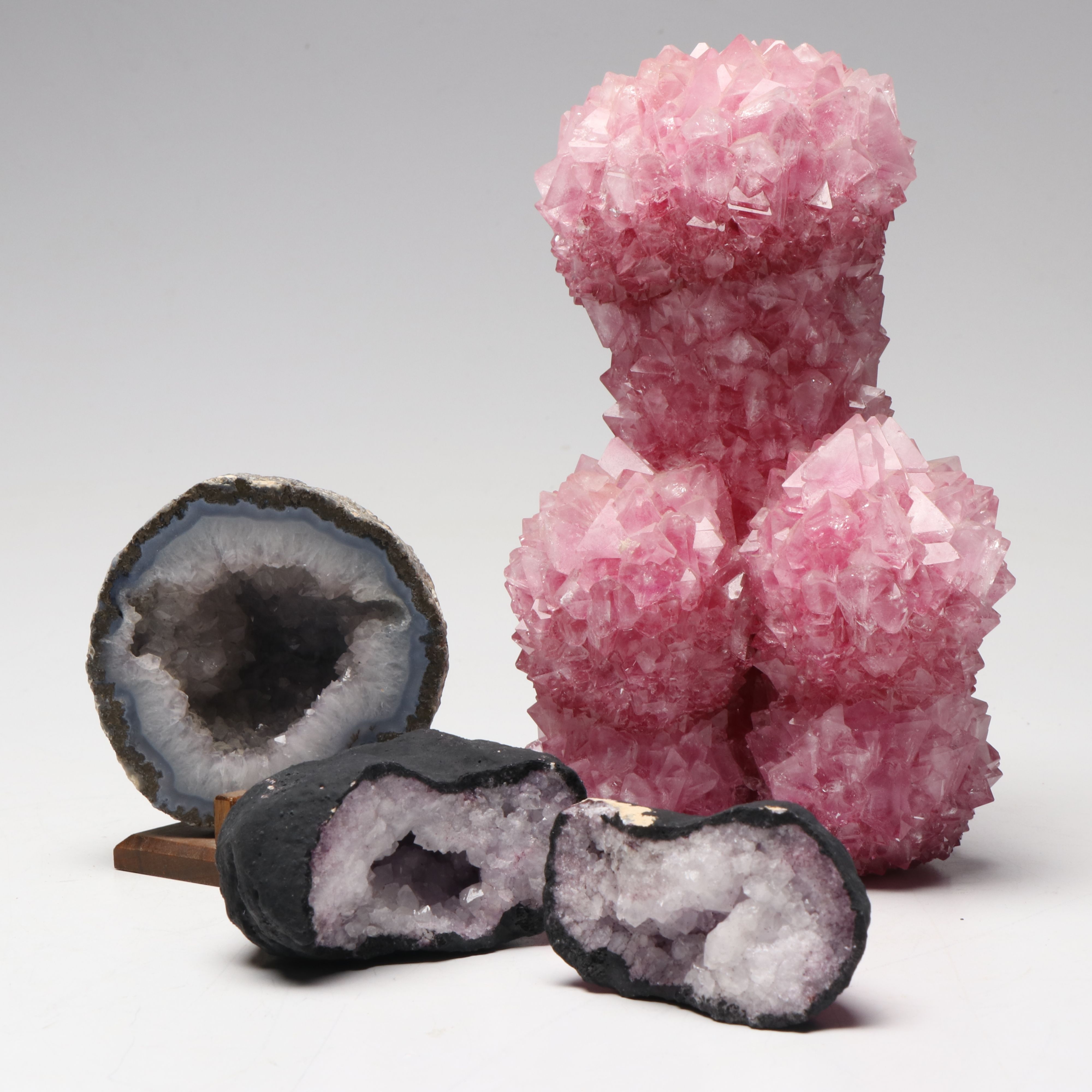 Hanging Monastery China Pink Salt Crystal with Geodes