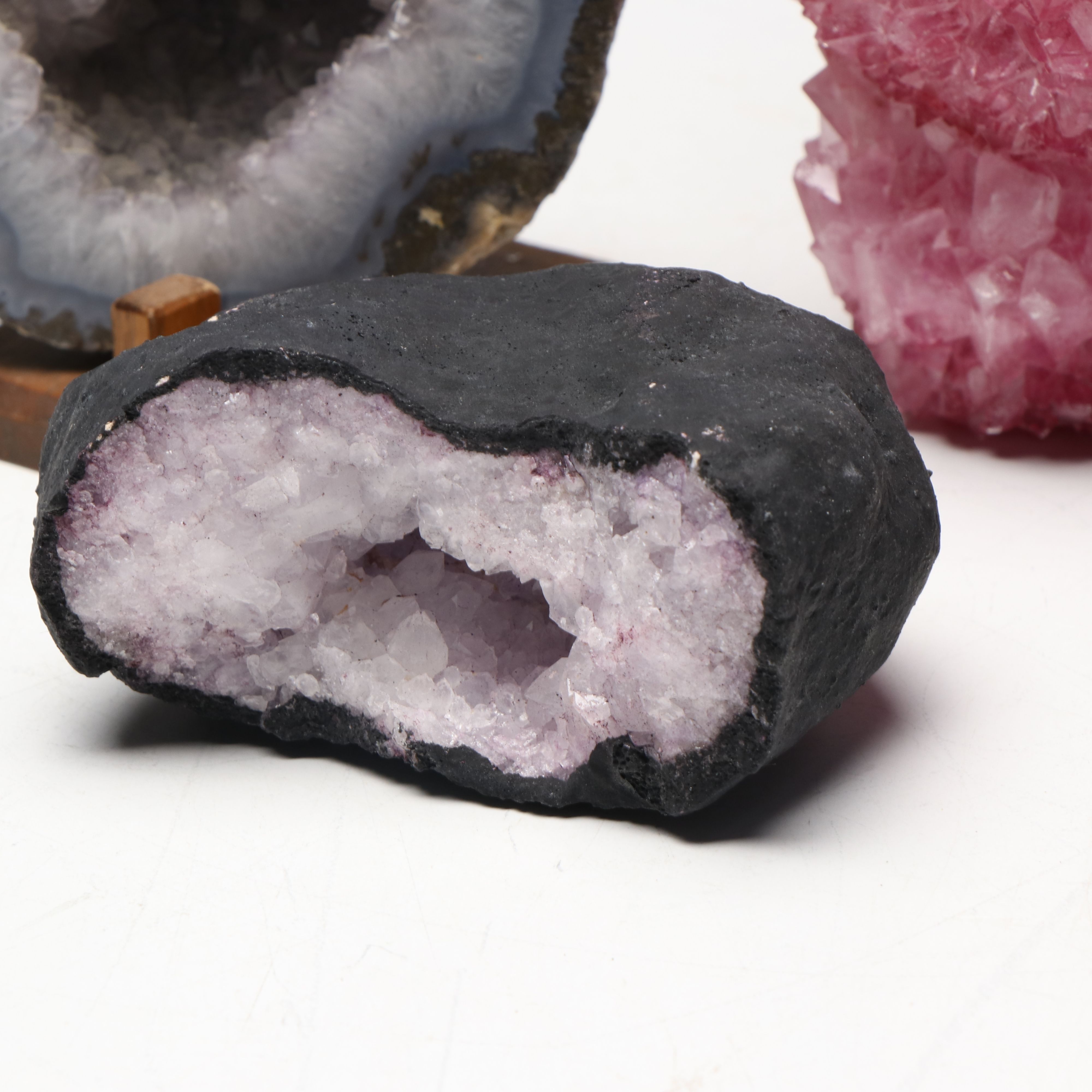 Hanging Monastery China Pink Salt Crystal with Geodes