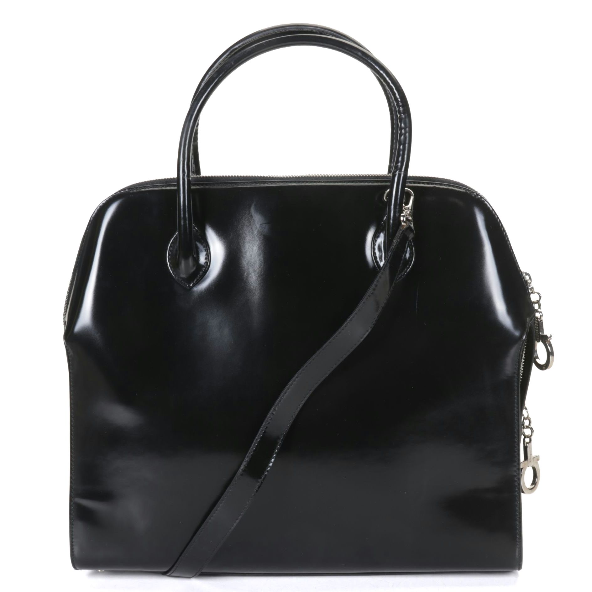Salvatore Ferragamo Two-Way Top Handle Bag in Black Leather