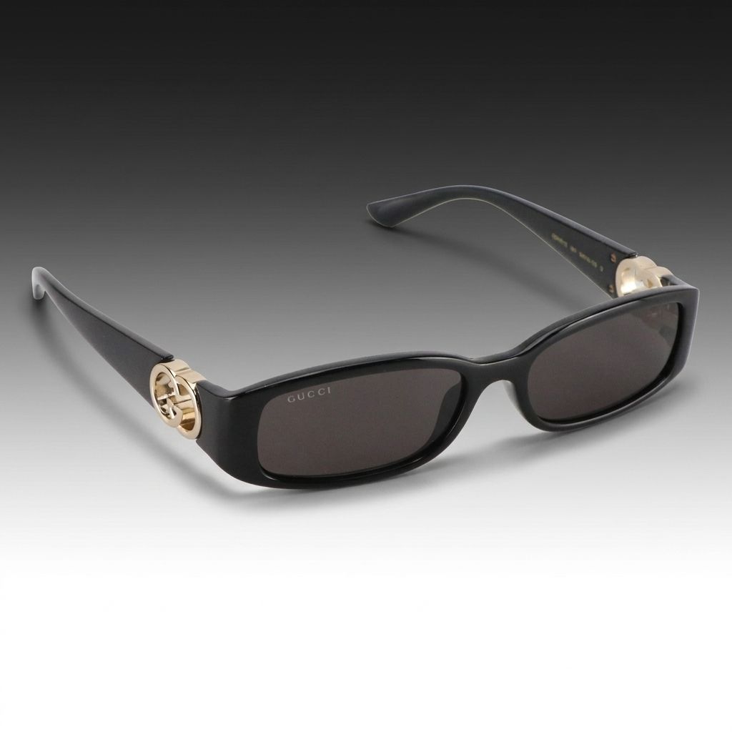 Gucci GG1661S 001 Black Rectangular Sunglasses in Case