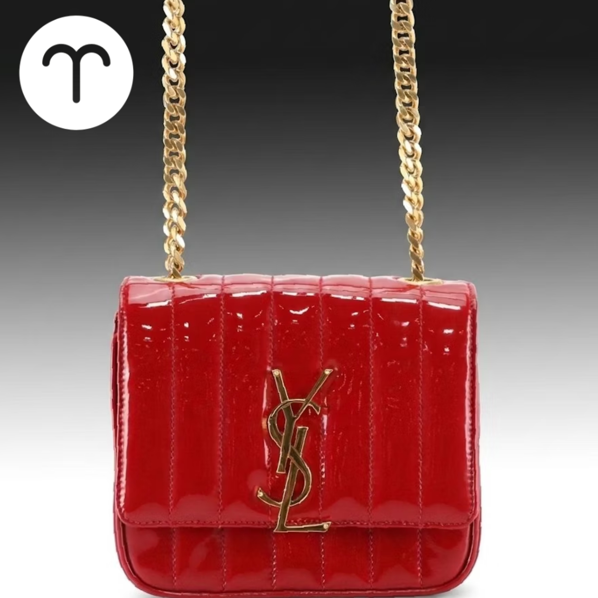 ARIES: Saint Laurent Vicky Crossbody Bag in Red Vertical Quilted Patent Leather