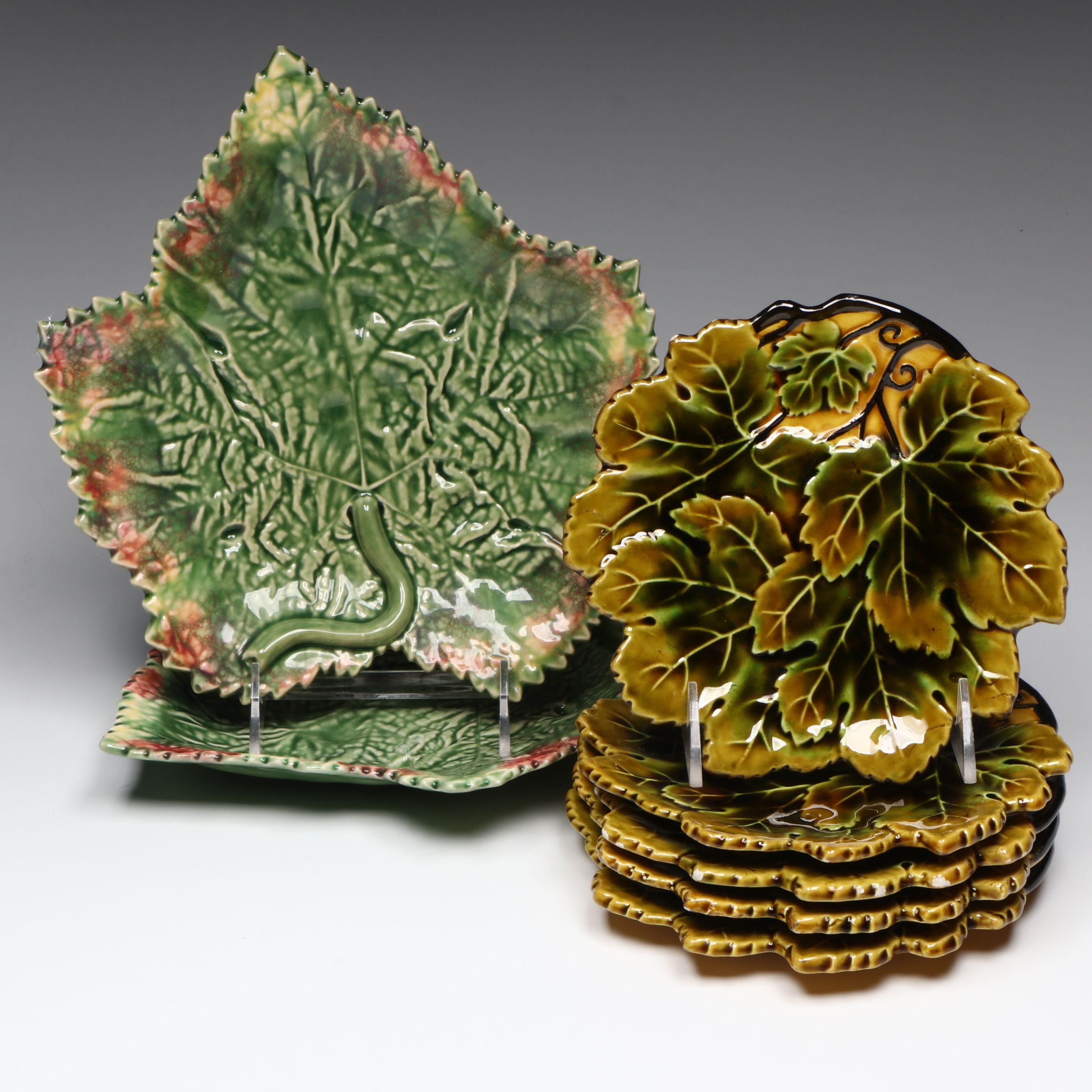 Bordallo Pinheiro and Czech Majolica Leaf Plates