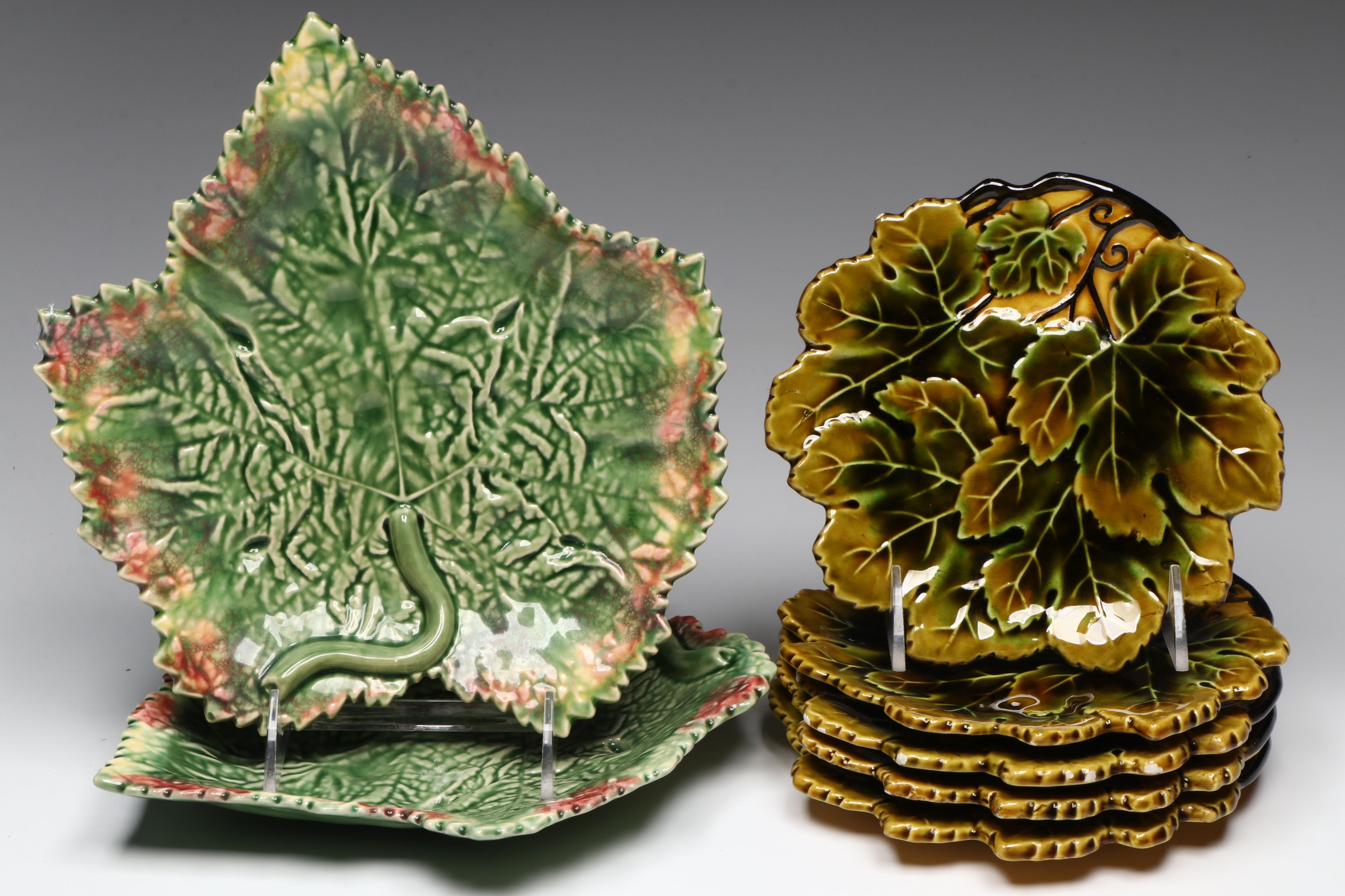 Bordallo Pinheiro and Czech Majolica Leaf Plates