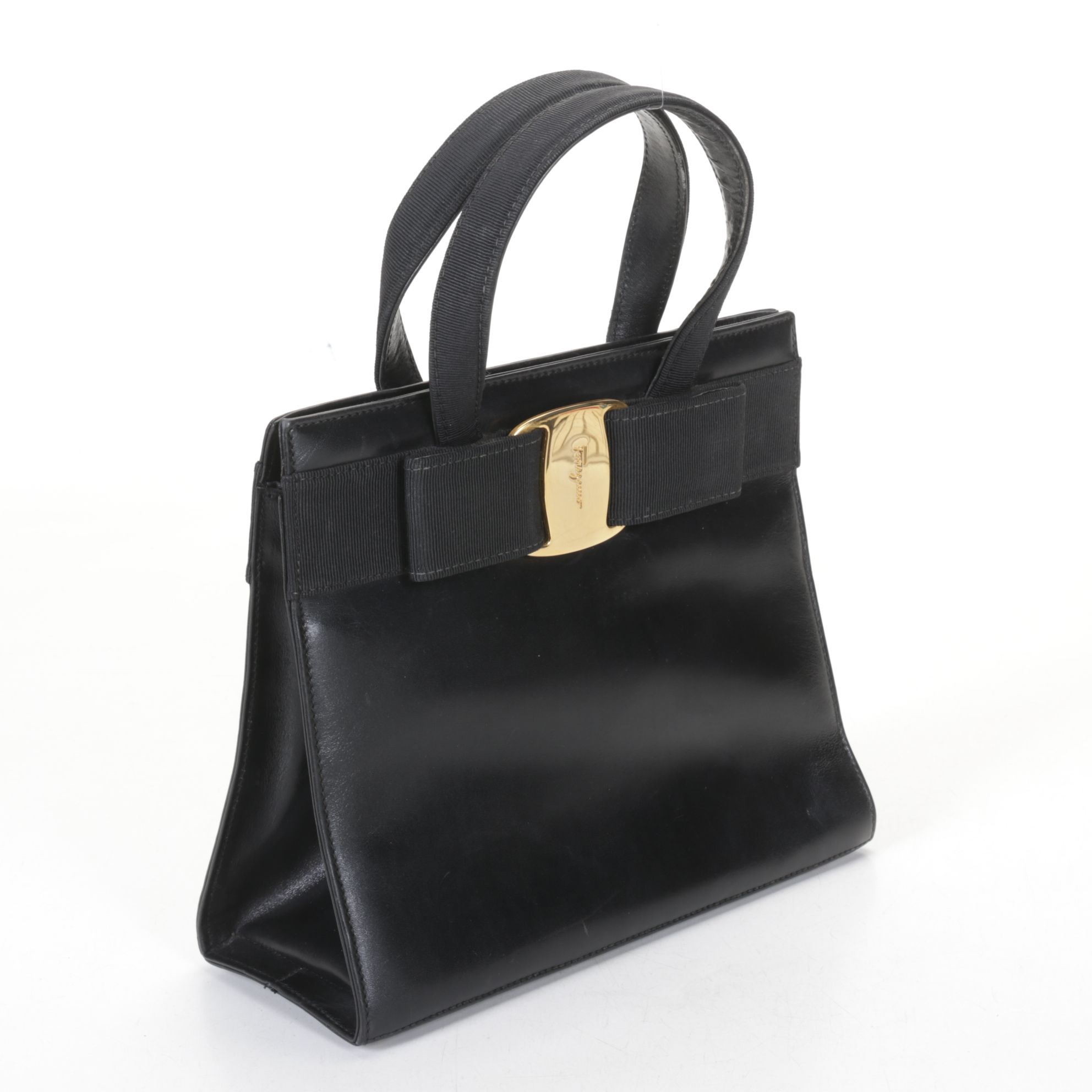 Salvatore Ferragamo Vara Bow Top Handle Tote Bag in Black Leather