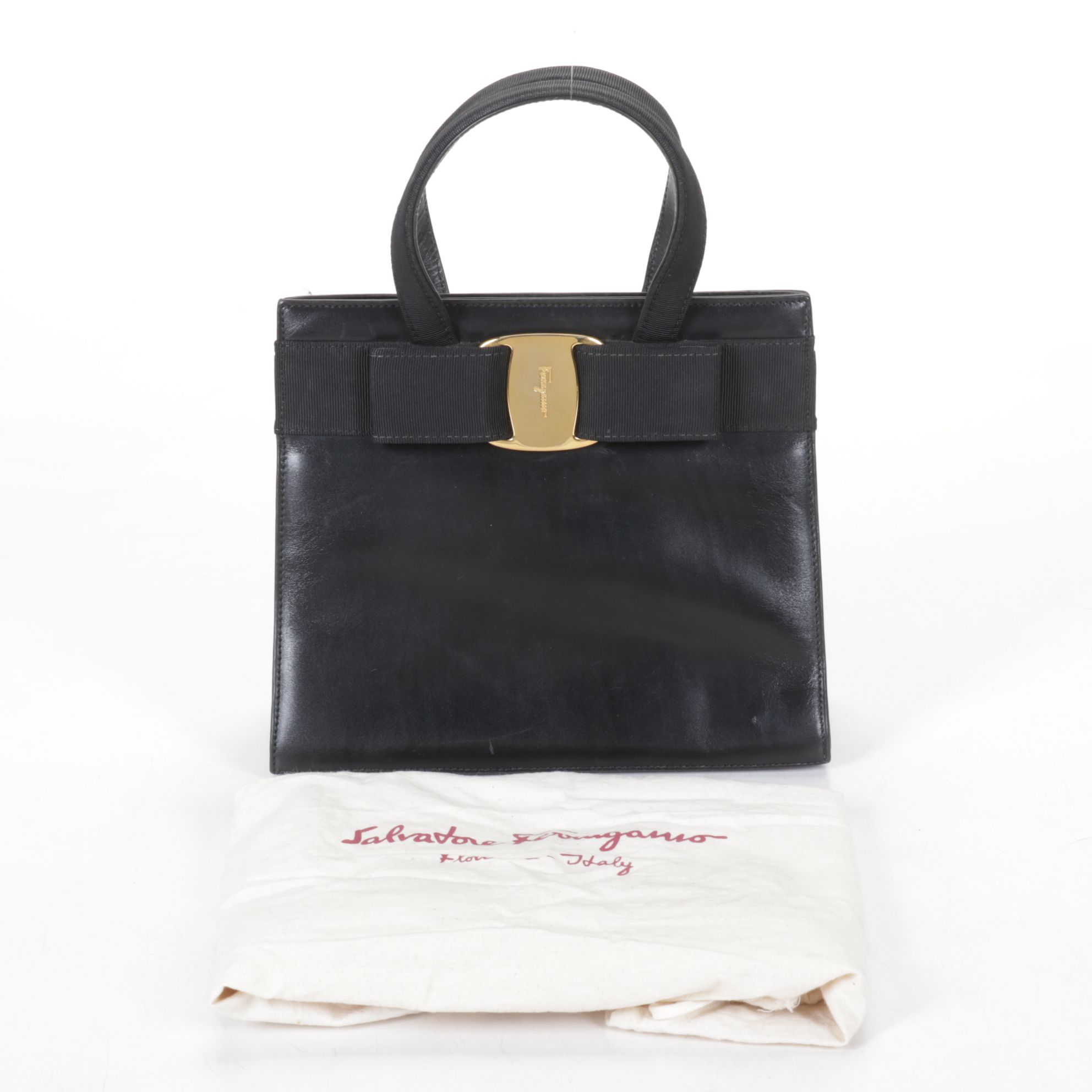 Salvatore Ferragamo Vara Bow Top Handle Tote Bag in Black Leather